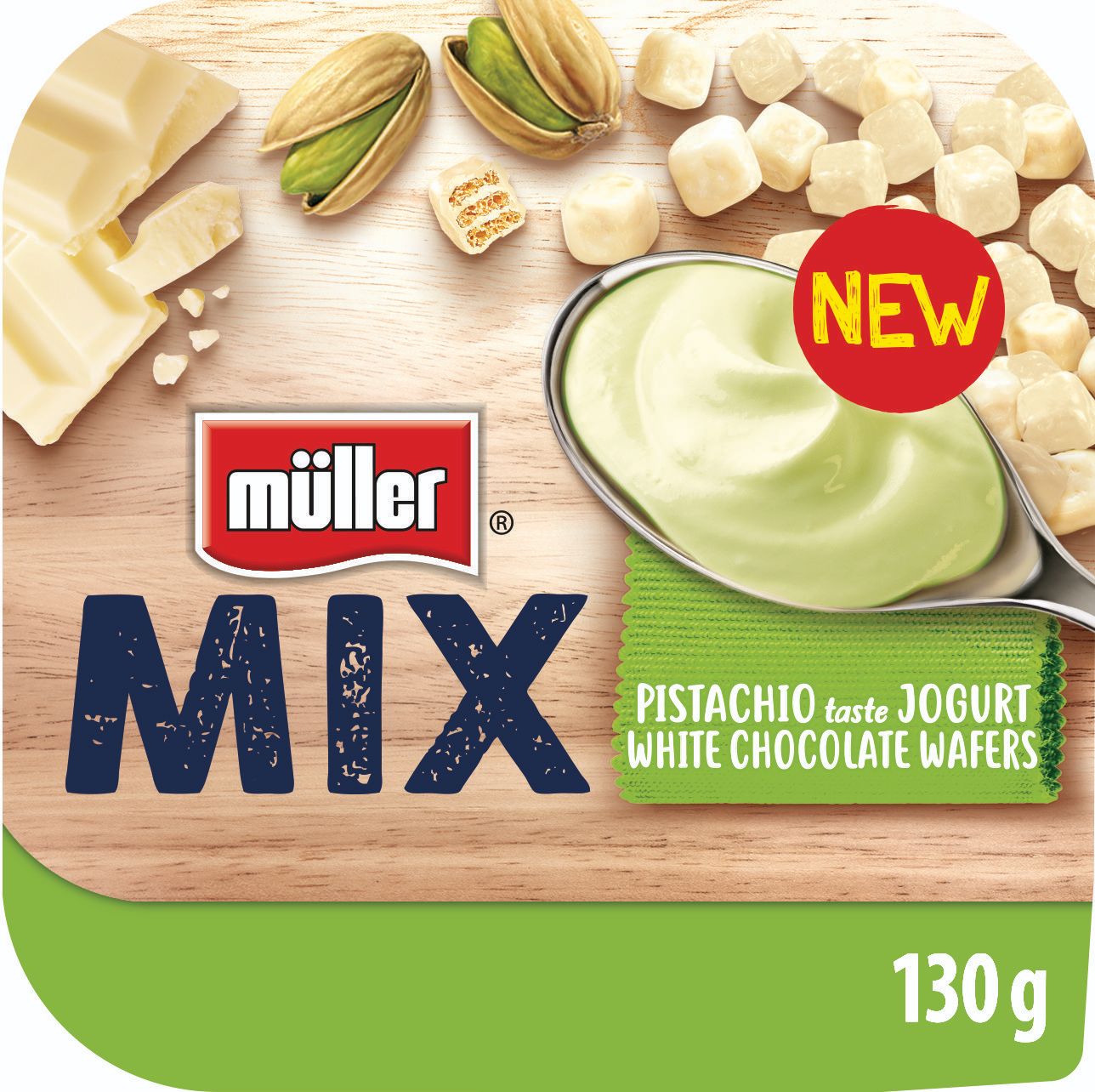 Mléčné a chlazené - Müller Mix Jogurt pistácie + choco wafles 130 g