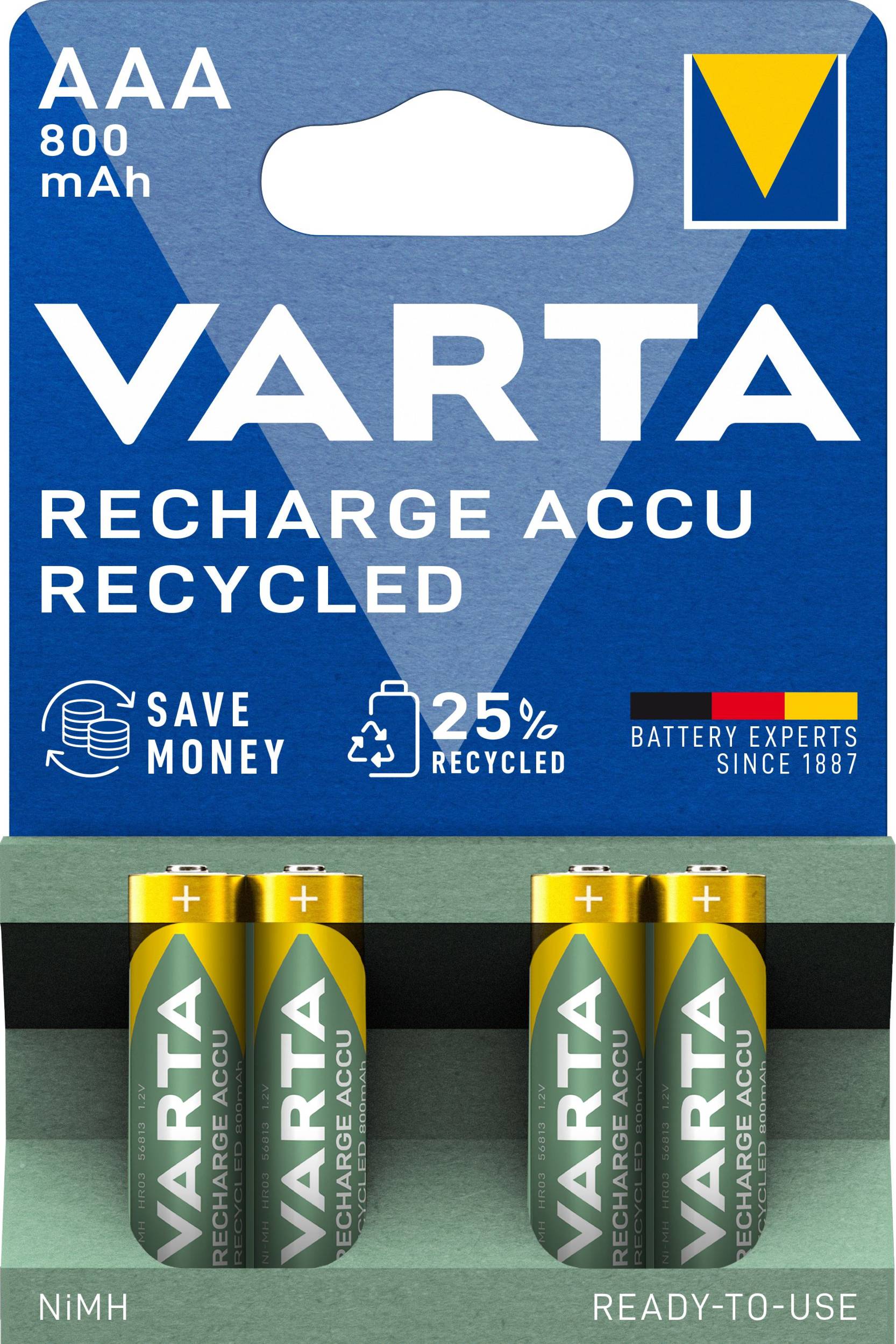 Elektro - Nabíjecí baterie VARTA Recharge Accu Recycled 4ks AAA 800 mAh R2U