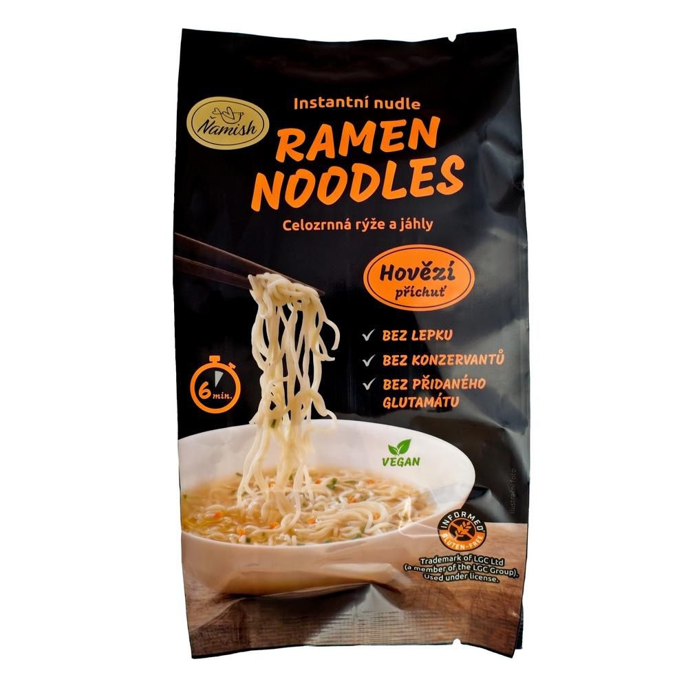 Zdravý svět - Ňamish Instantní nudle celozrnná rýže a jáhly s hovězí příchutí bez lepku 57g