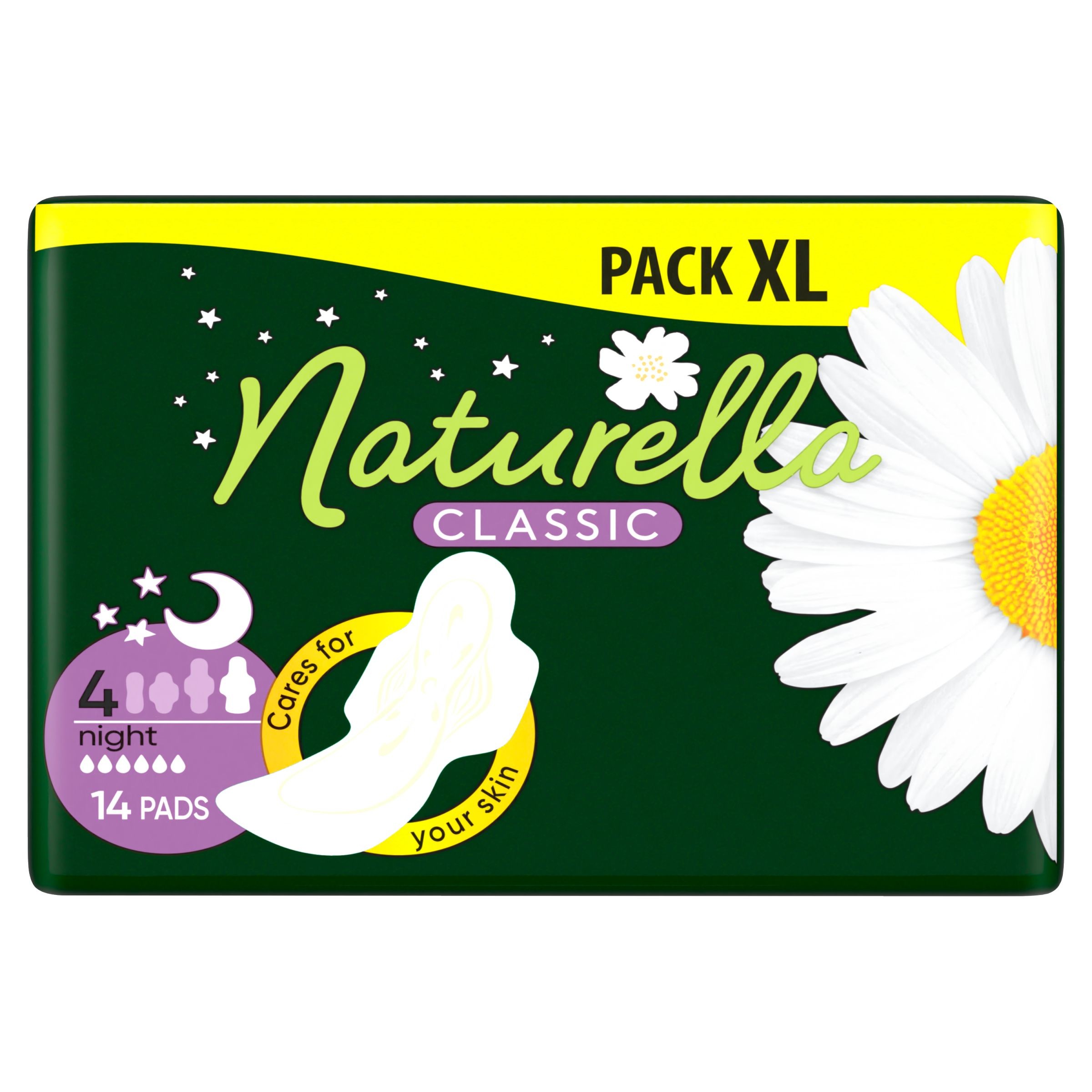 Drogerie a kosmetika - Naturella Classic Night Hygienické vložky s vůní heřmánku s křidélky 14 ks