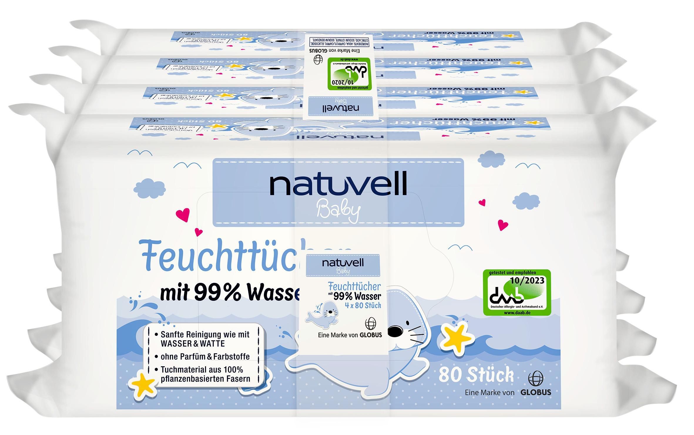 Svět dětí - Natuvell dětské vlhčené ubrousky s 99 % vody 4x80 ks