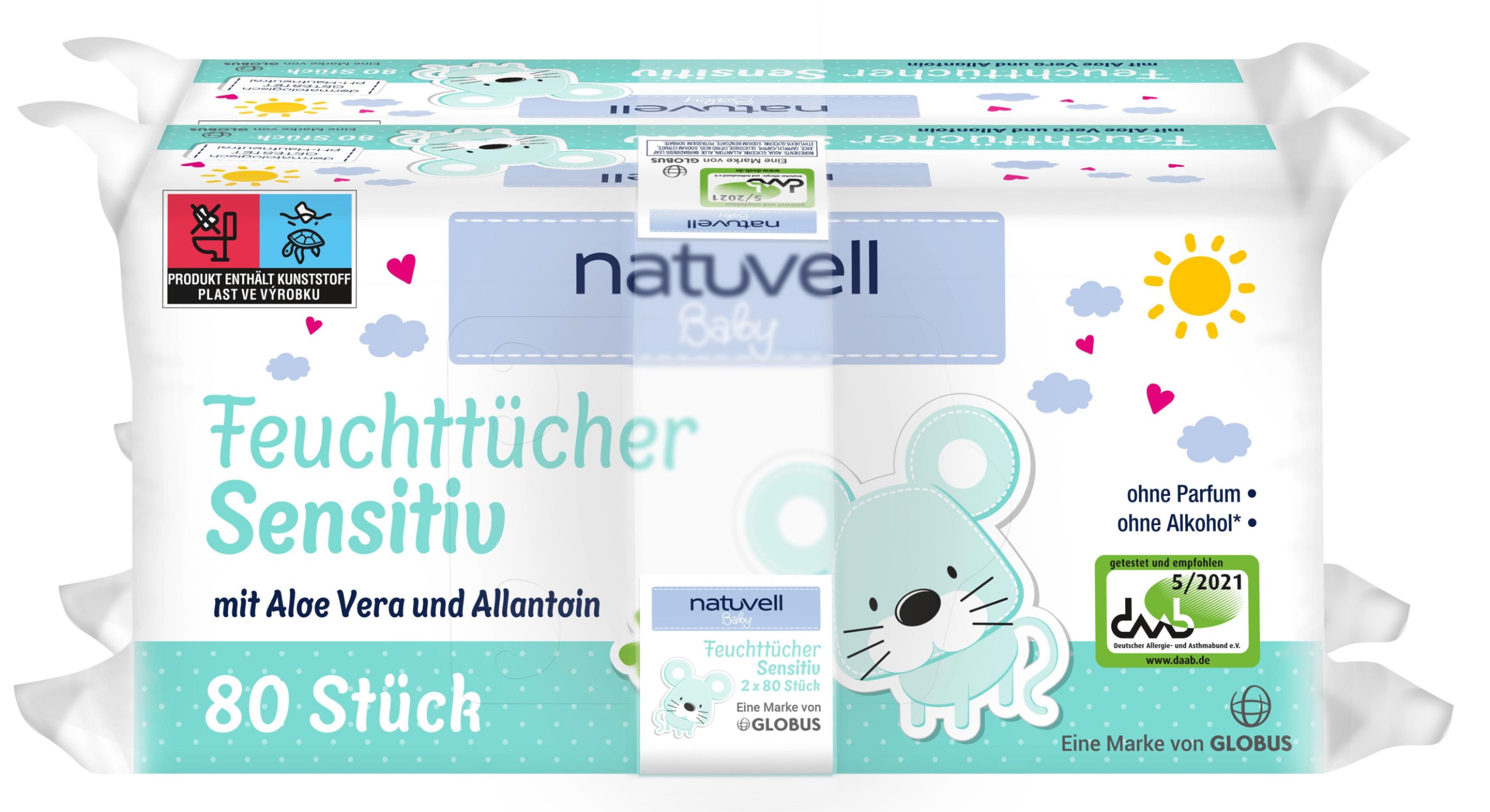 Svět dětí - Natuvell Dětské vlhčené ubrousky sensitive 2x80ks