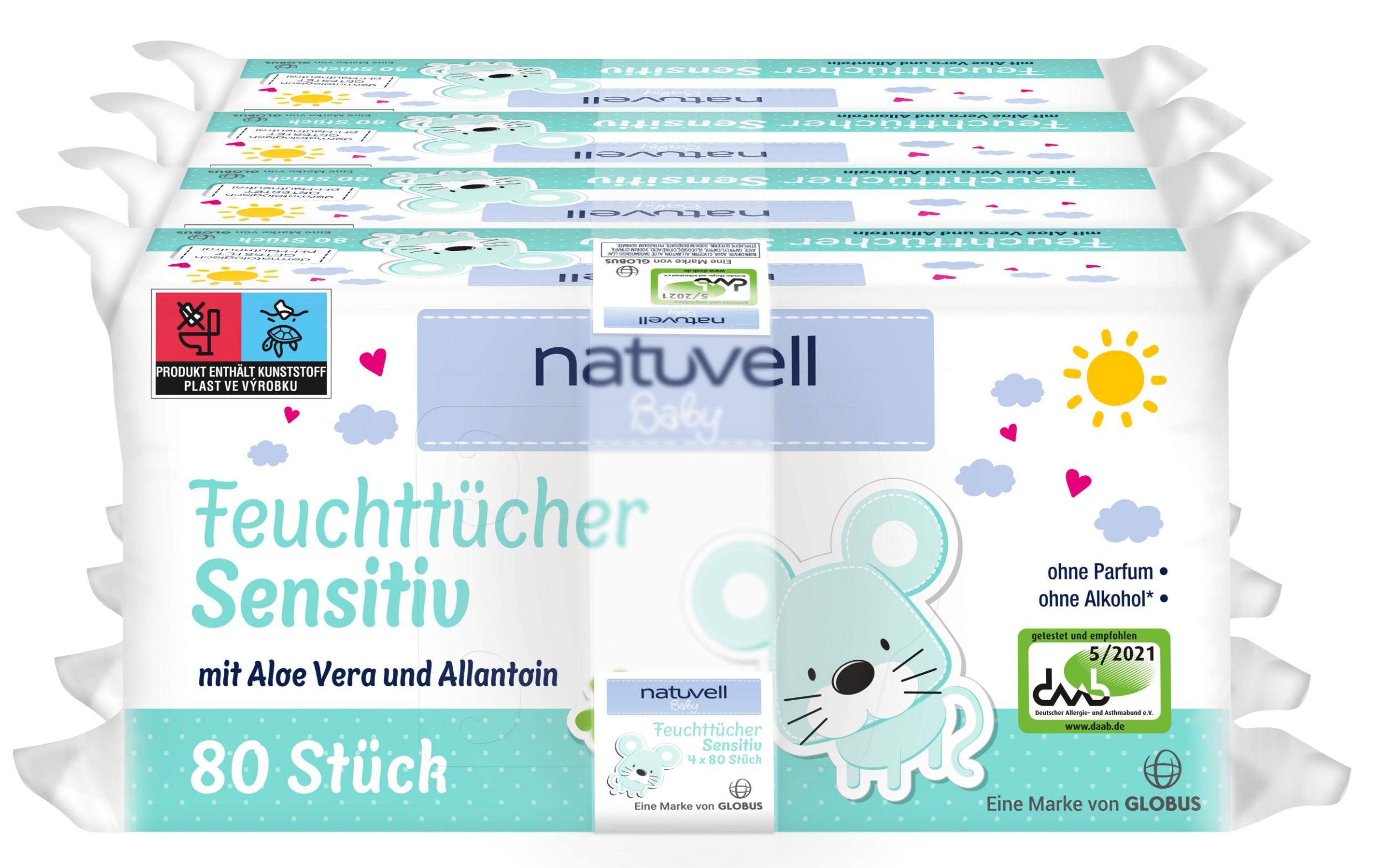 Svět dětí - Natuvell Dětské vlhčené ubrousky sensitive 4x80ks