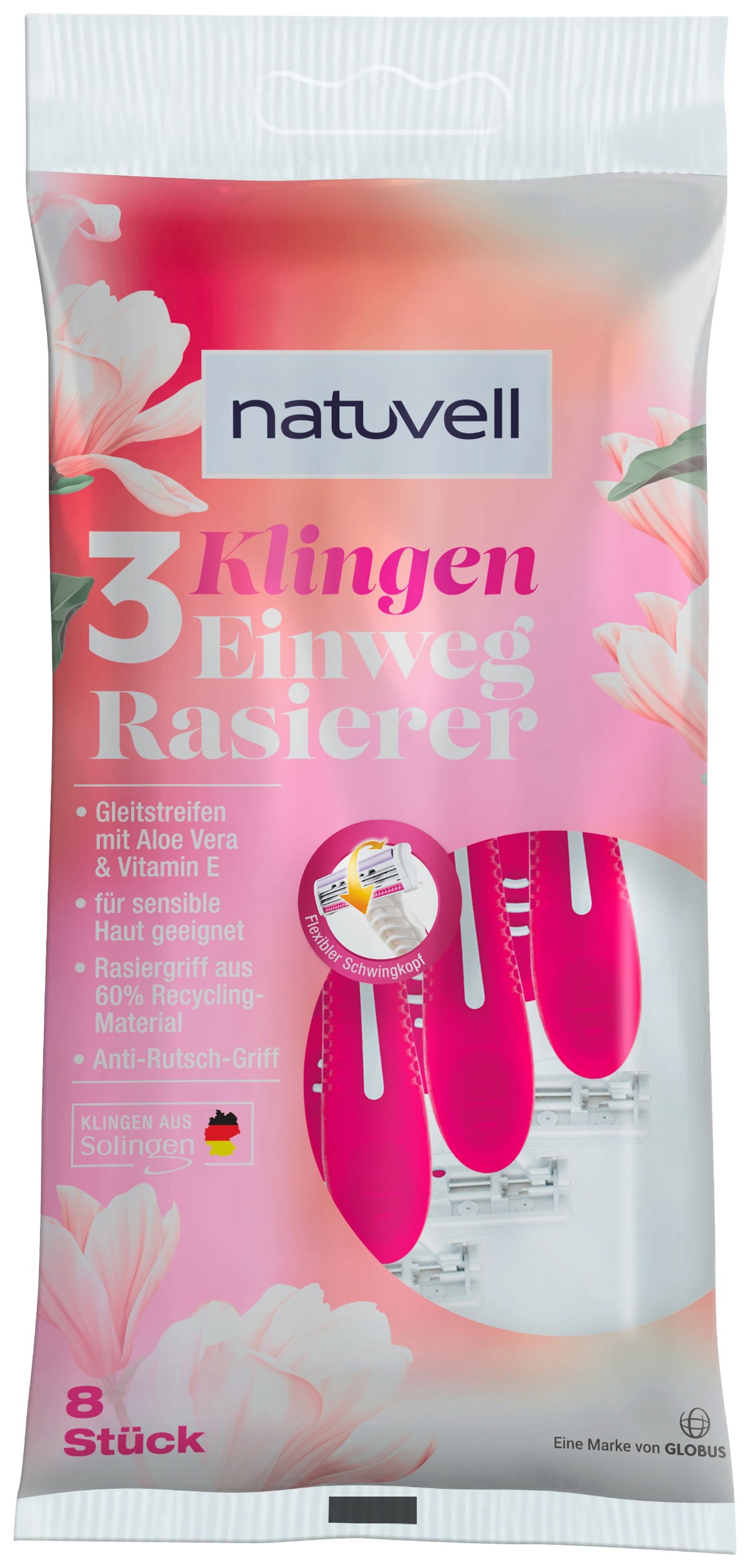 Drogerie a kosmetika - Natuvell jednorázový holící strojek 3 břity 8 ks