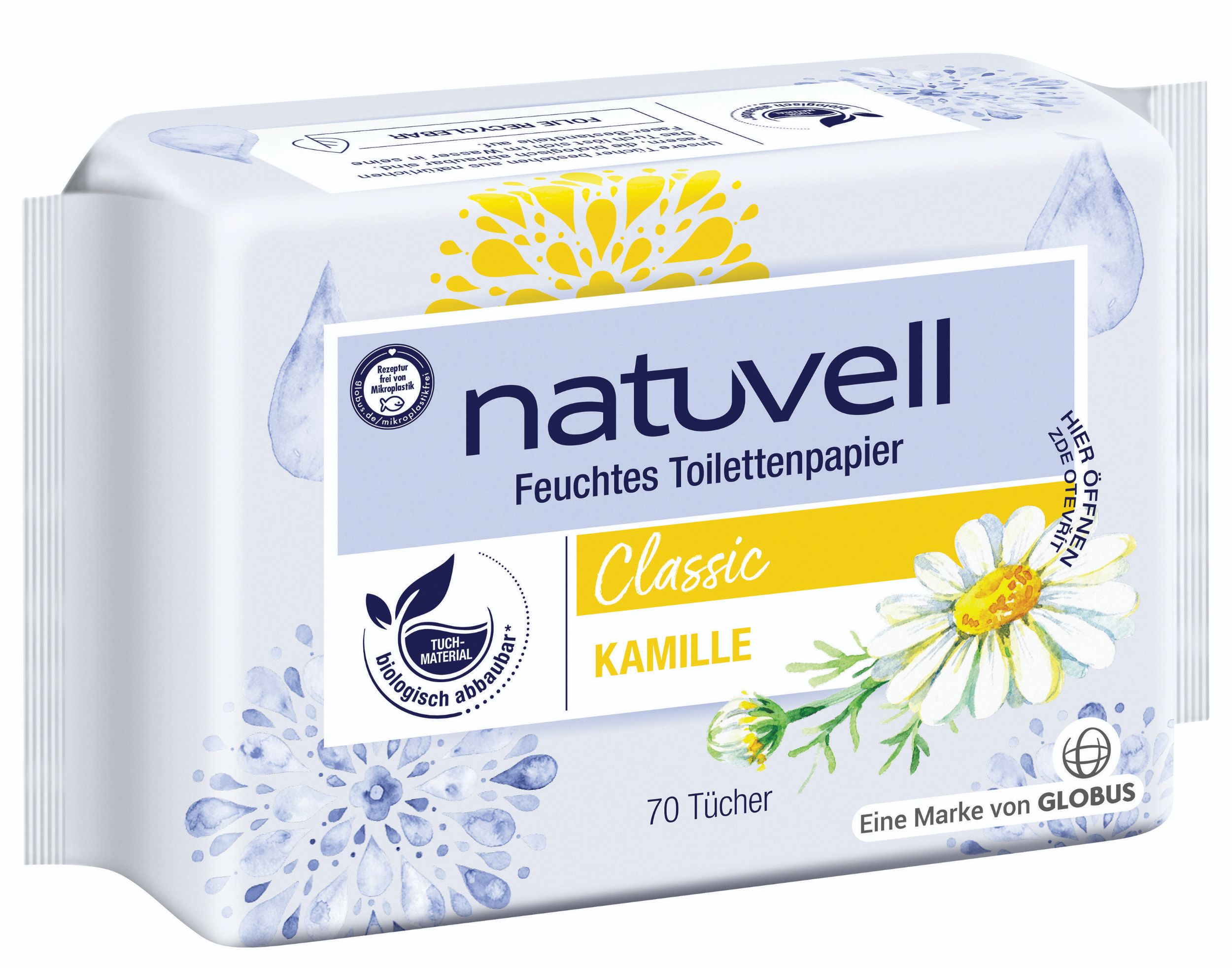 Drogerie a kosmetika - Natuvell vlhčený toaletní papír Classic Heřmánek 70 ks