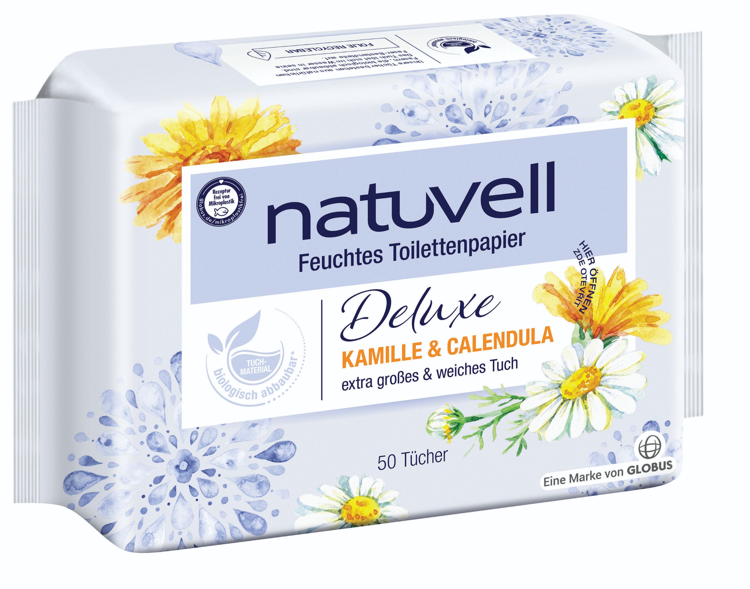 Drogerie a kosmetika - Natuvell vlhčený toaletní papír Heřmánek-Měsíček 50 ks