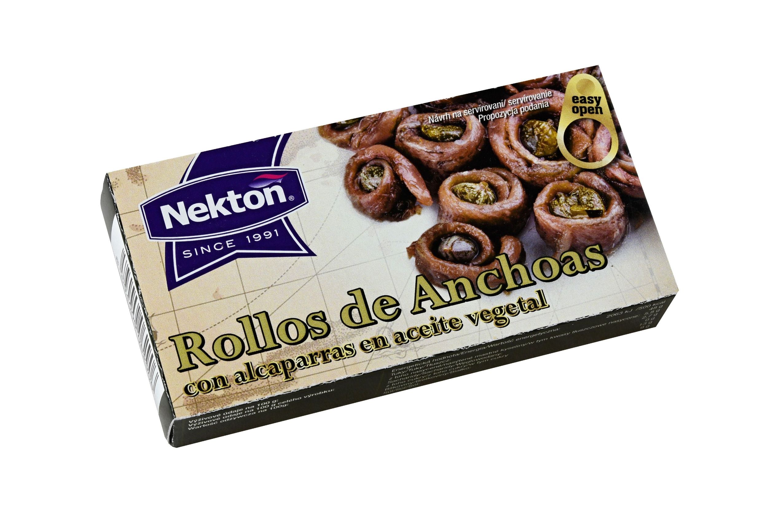Trvanlivé potraviny - Nekton Očka z ančoviček plněná kapary v rostlinném oleji 50g