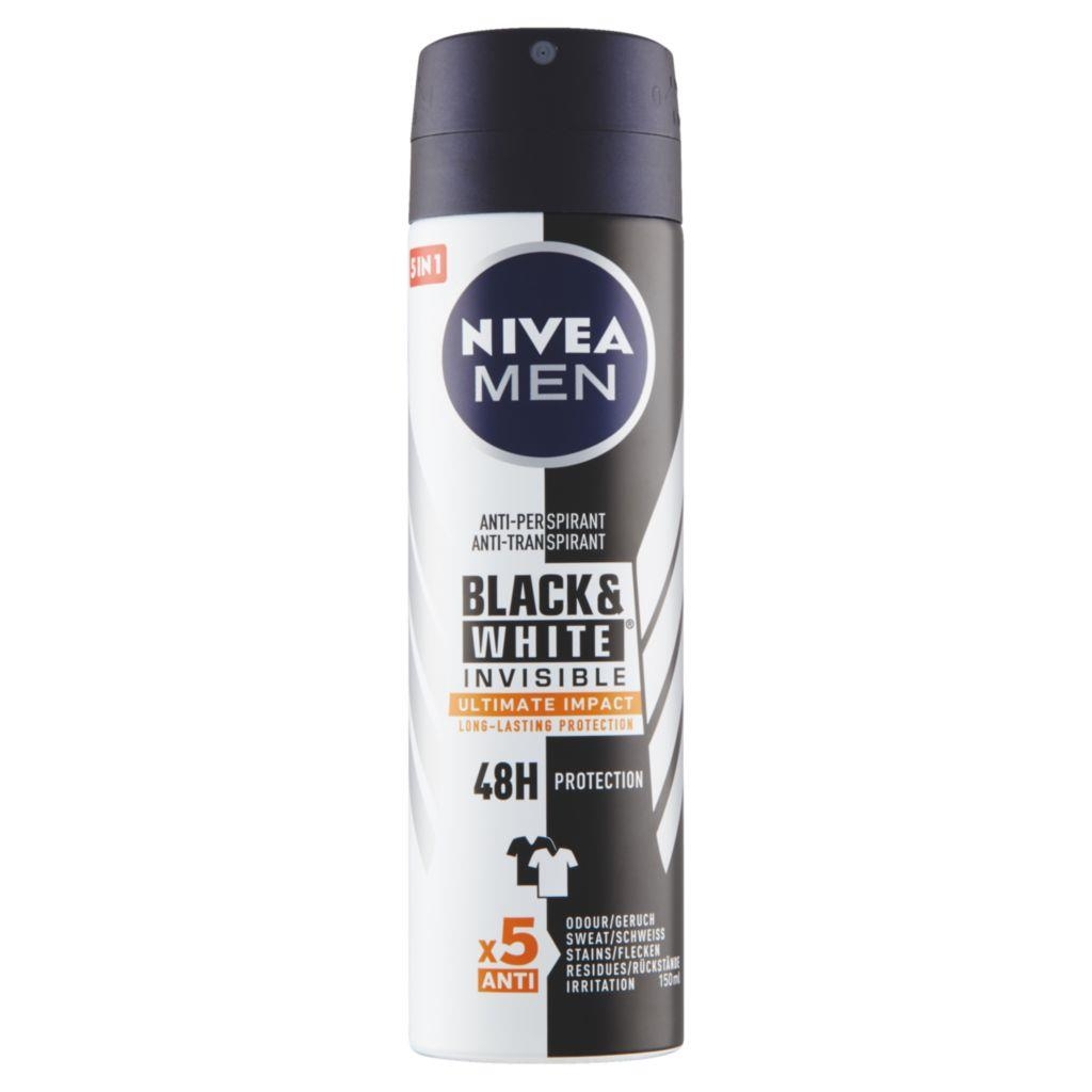 Drogerie a kosmetika - Nivea Men Sprej Antiperspirant Black&White Invisible Ultimate Impact 150 ml