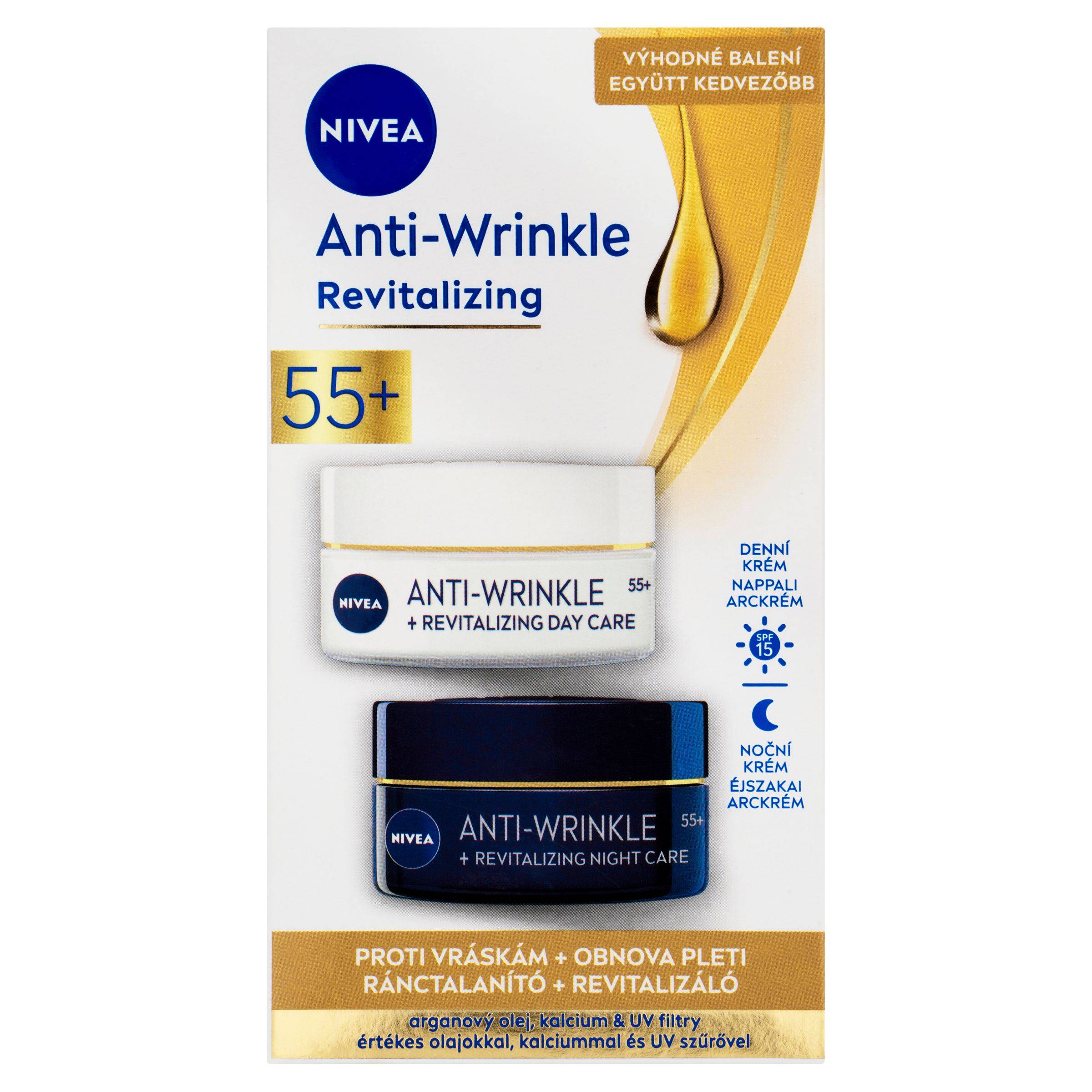 Drogerie a kosmetika - Nivea Revitalizing 55+ denní a noční krém proti vráskám 2x50 ml