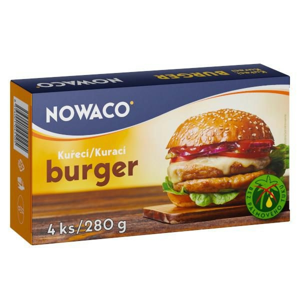 Mražené potraviny - Nowaco Kuřecí burger předsmažený mražený 280g