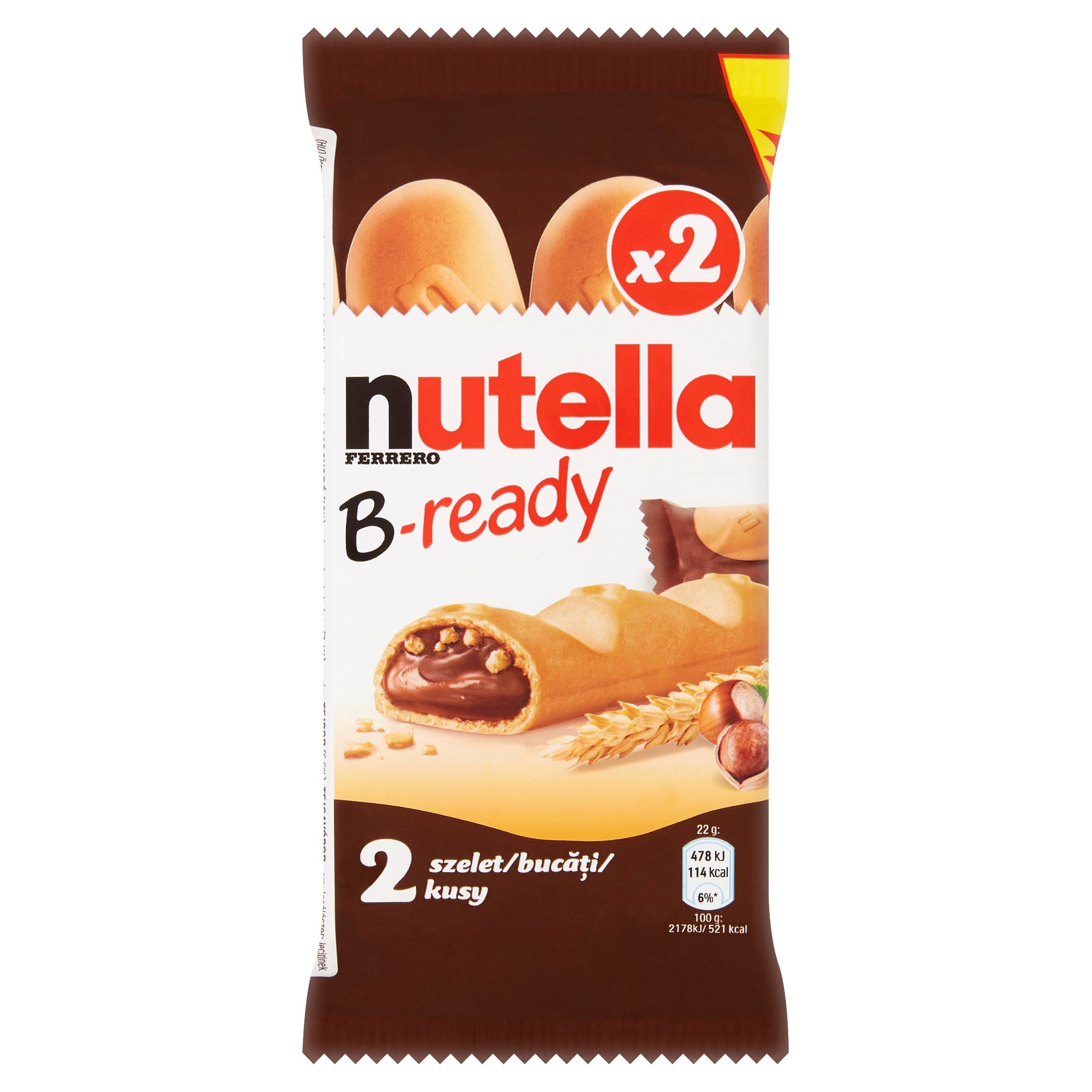 Trvanlivé potraviny - Nutella B-ready Křupavá oplatka plněná lískooříškovou pomazánkou s kakaem a křupkami 2x22 g