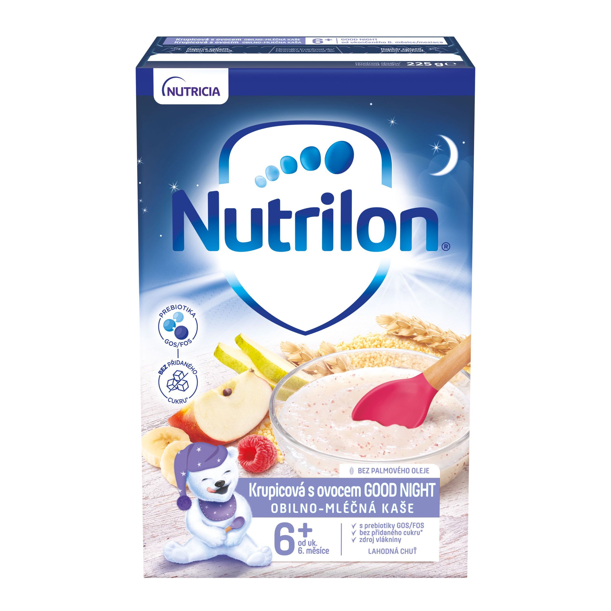Svět dětí - Nutrilon Pronutra Obilno-mléčná kaše krupicová s ovocem Good Night od uk. 6. měsíce 225 g