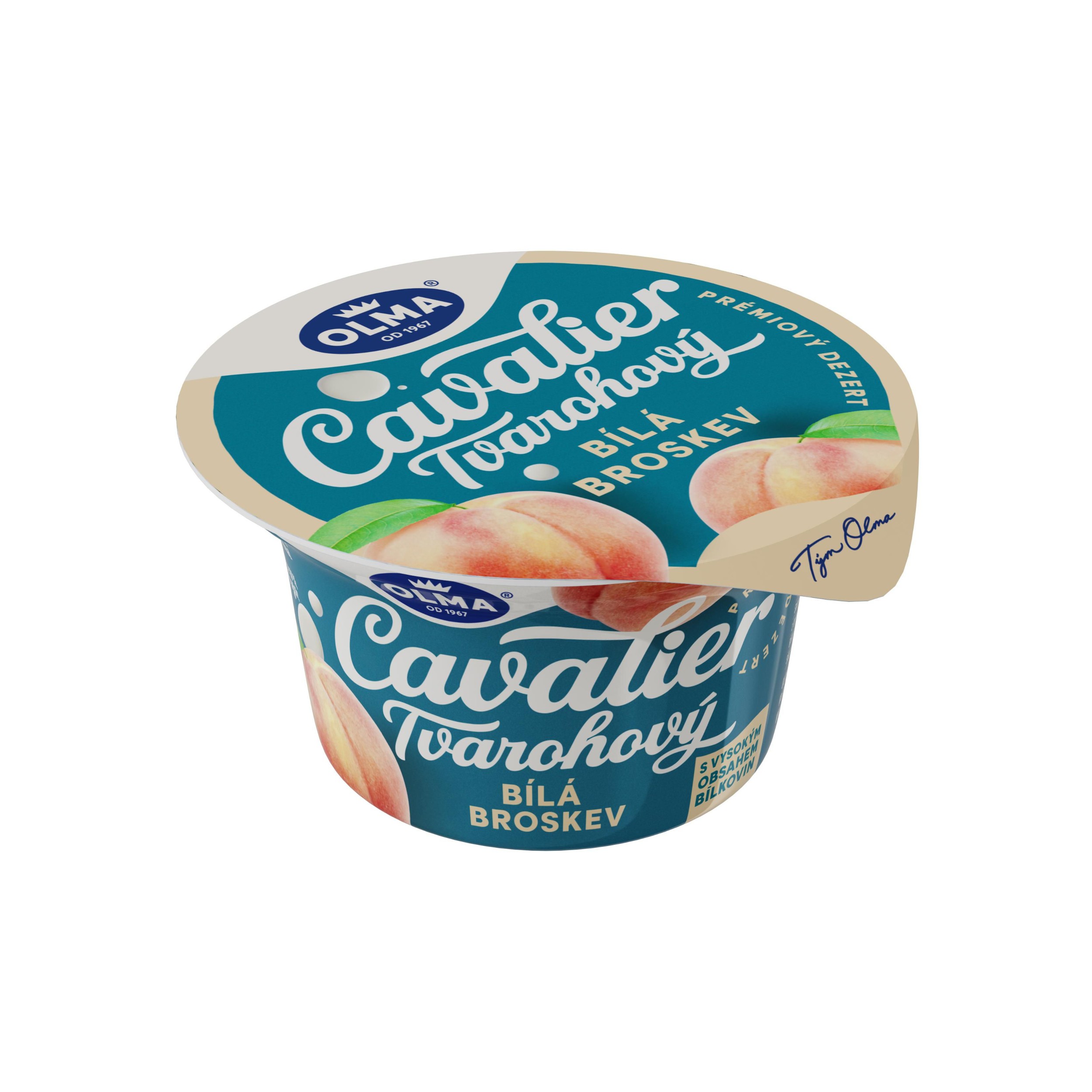 Mléčné a chlazené - Olma Cavalier tvarohový dezert bílá broskev 130g 2,9% tuku