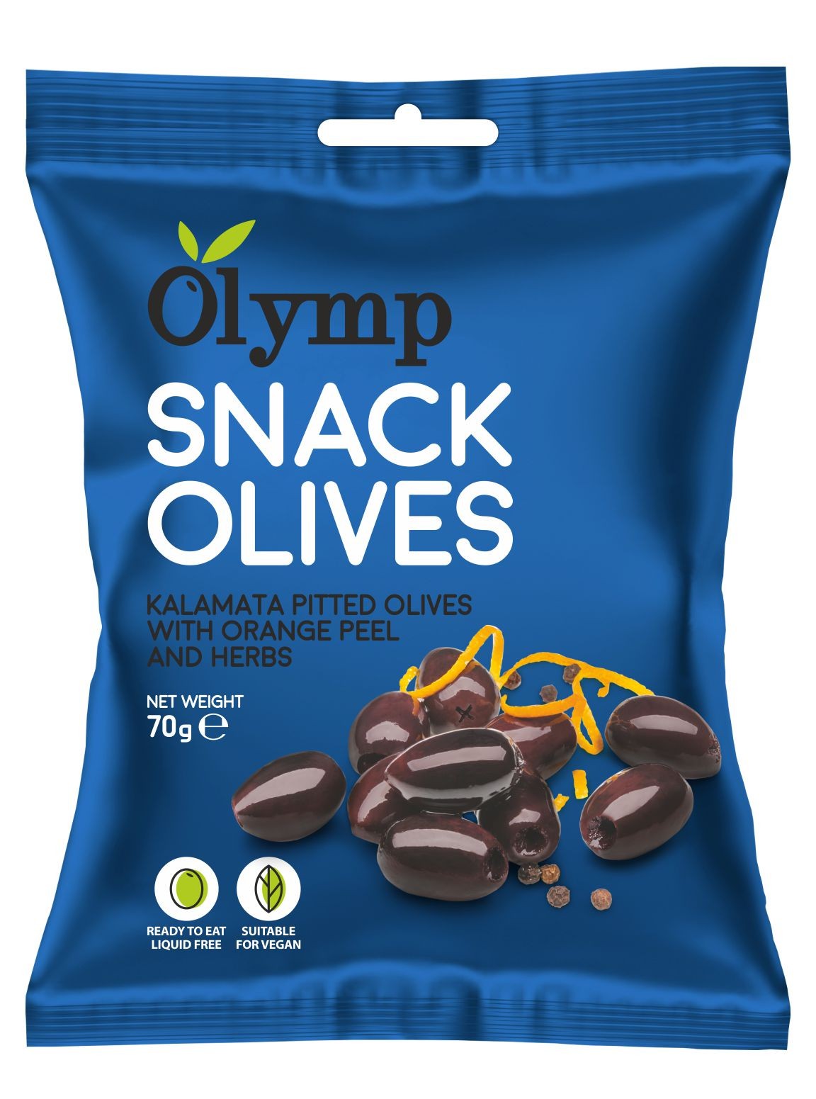 Olymp Kalamata tmavé olivy bez pecky s pomerančovou kůrou a bylinkami 70 g-0