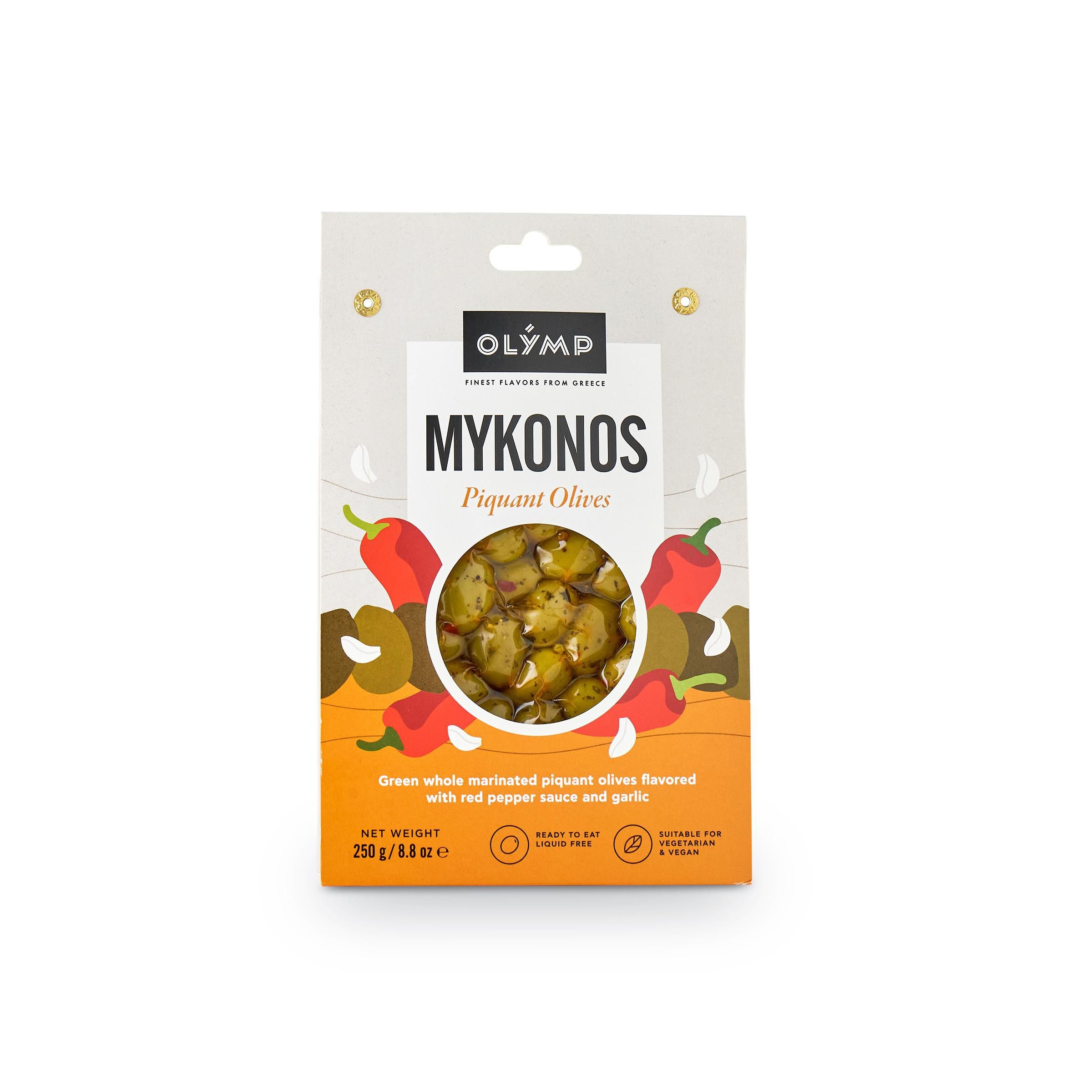 Trvanlivé potraviny - Olymp Pikantní zelené olivy chilli-česnek vakuované 250g