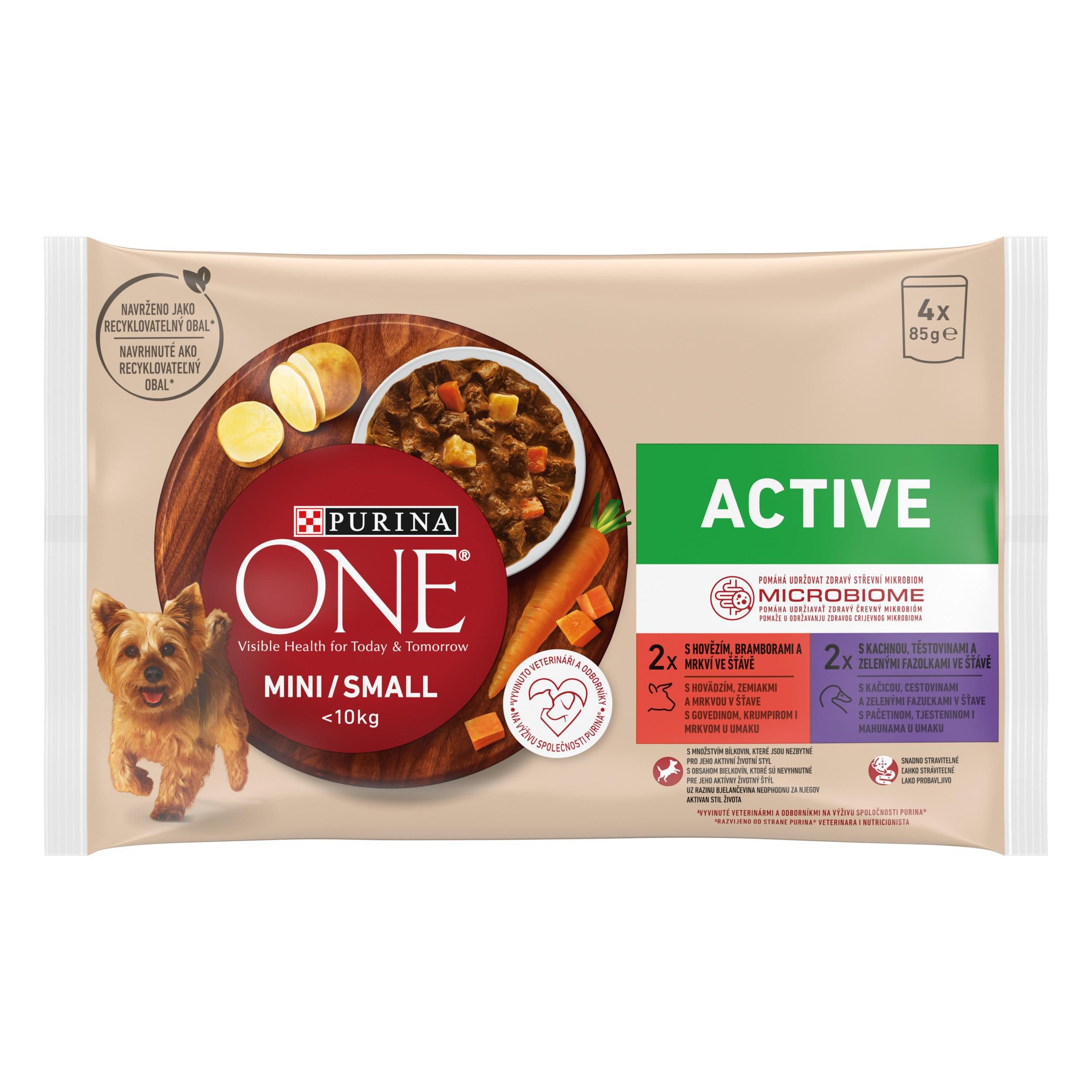 Svět zvířat - One Mini Active Hovězí a kachna ve šťávě 4 x 85 g