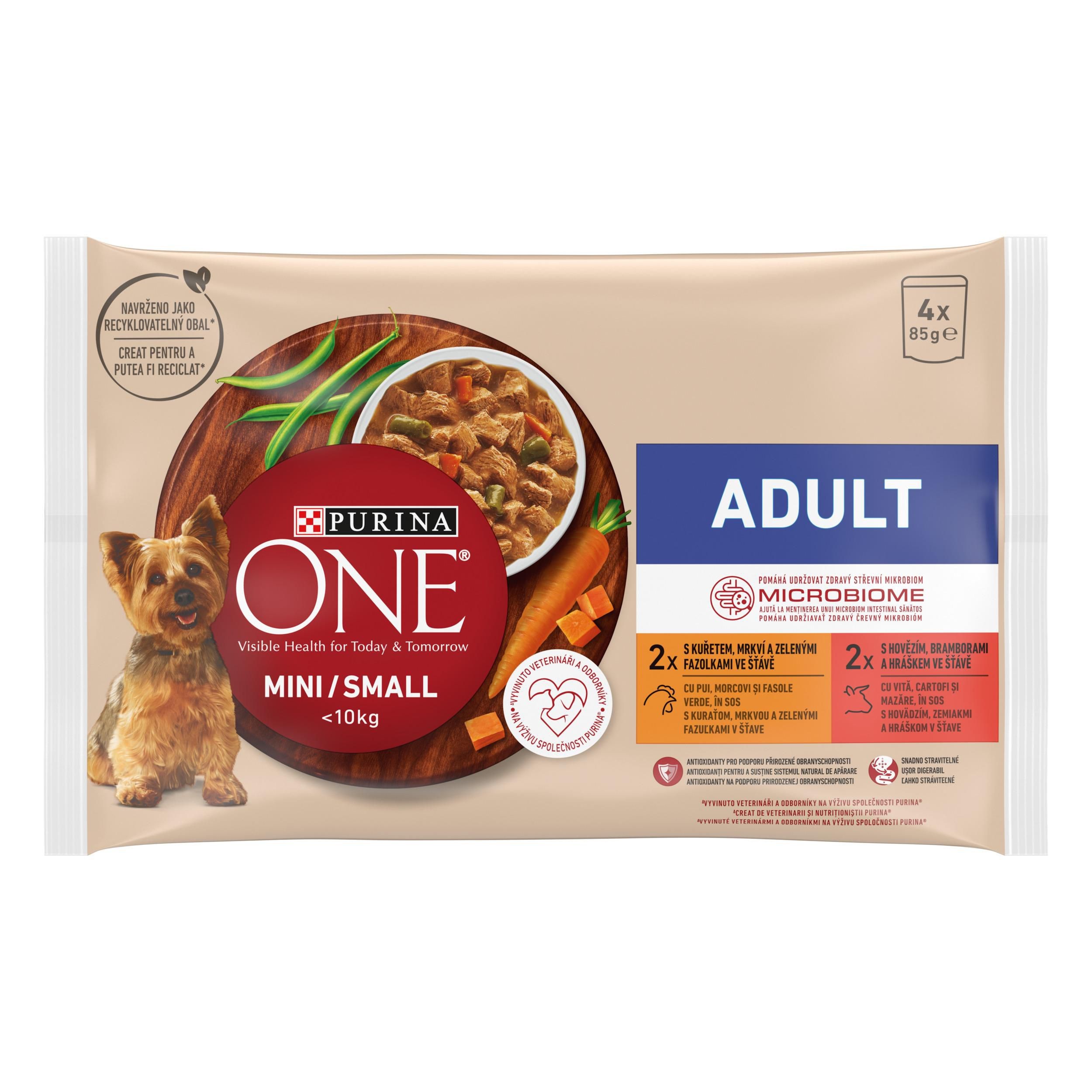 Svět zvířat - One Mini Adult Kuře a hovězí ve šťávě 4 x 85 g