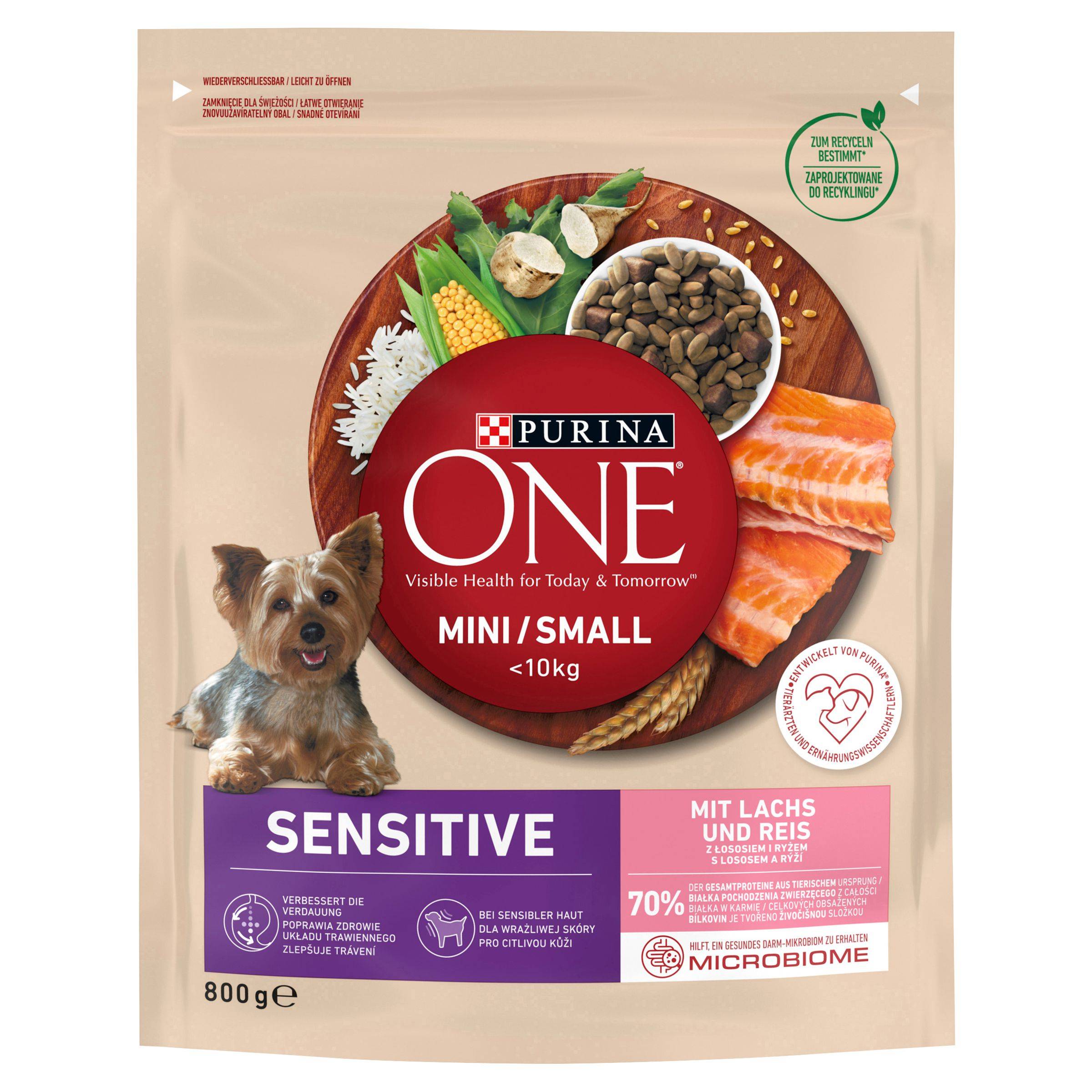 Svět zvířat - One Mini Dog Sensitive Losos s rýží 800 g