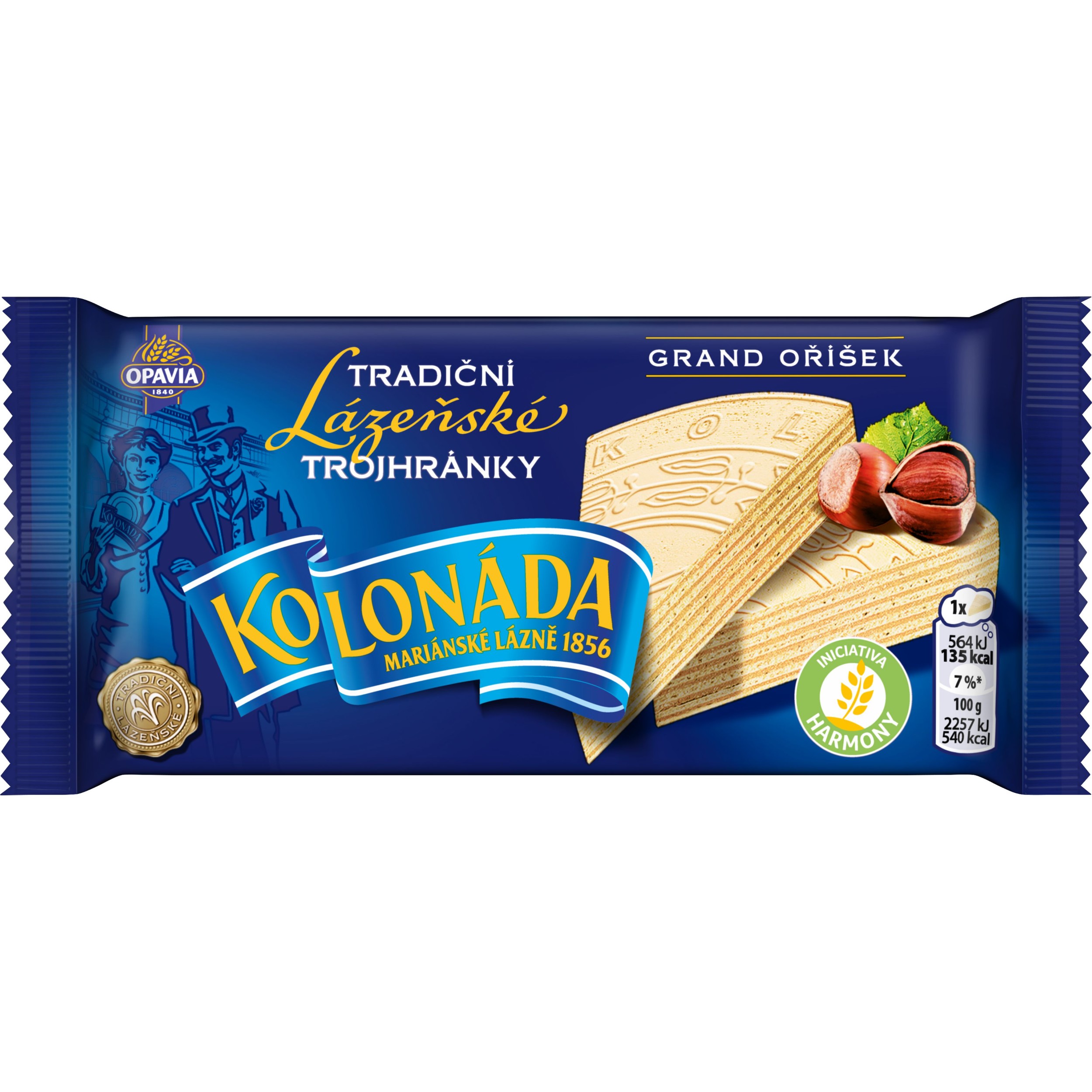 Trvanlivé potraviny - Opavia Kolonáda Trojhránky lázeňské oplatky Grand oříšek 50g
