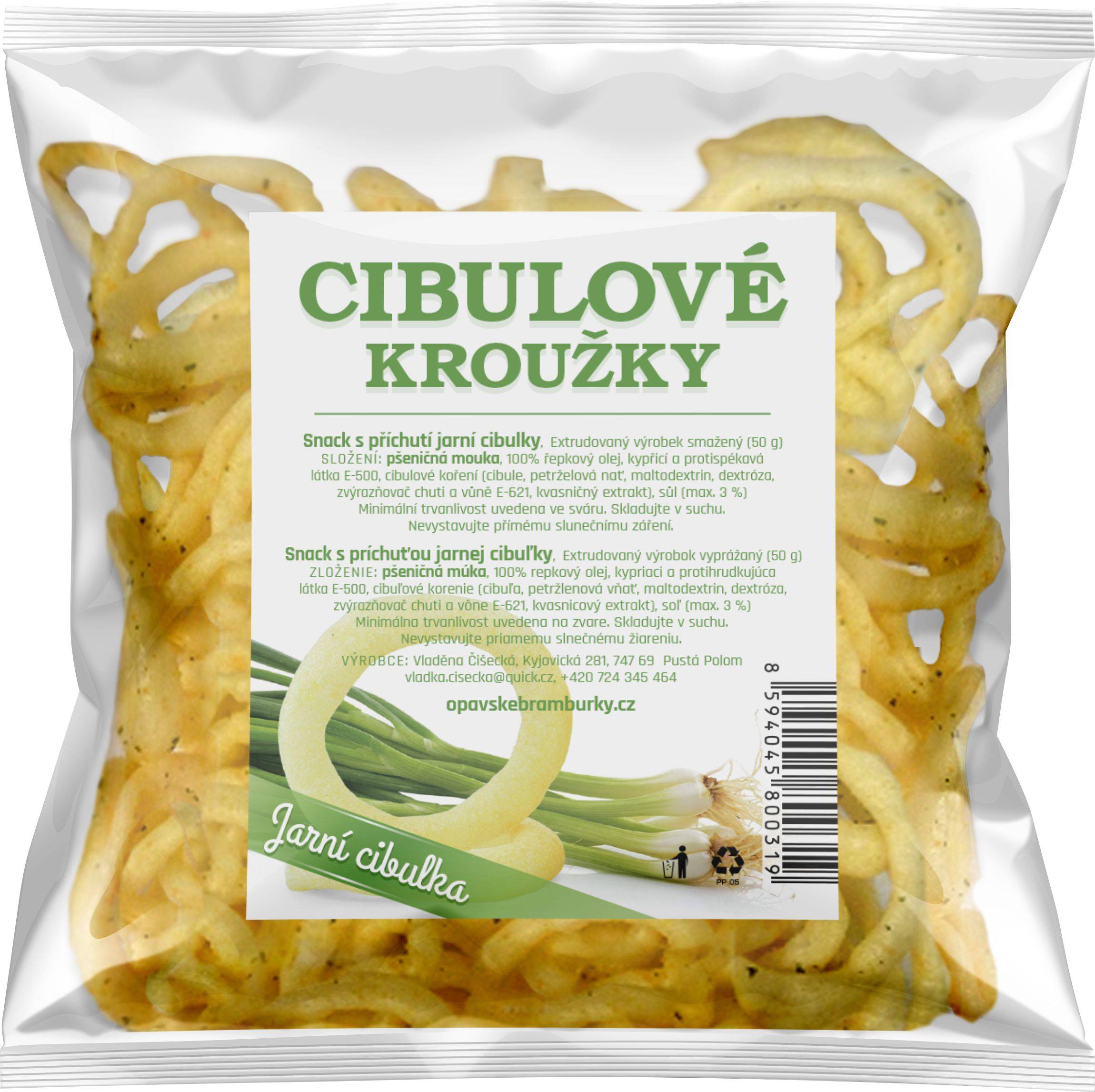 Opavské brambůrky Snack Cibulové kroužky s jarní cibulkou 50g