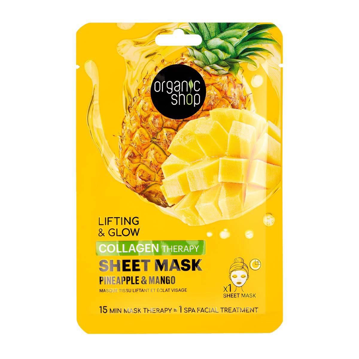Drogerie a kosmetika - Organic Shop Kolagenová plátýnková maska Ananas a mango 1 ks