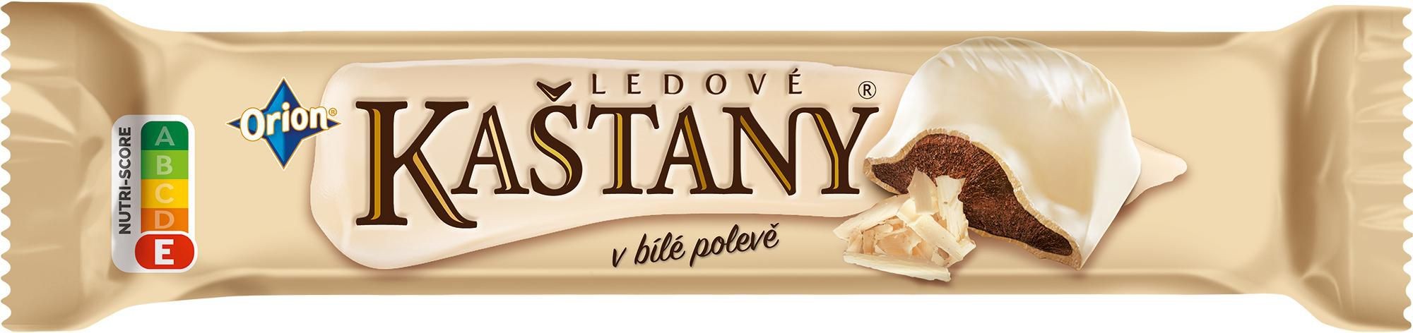 Trvanlivé potraviny - Orion Ledové kaštany Tyčinka v bílé čokoládě s kakaovooříškovou náplní 45 g