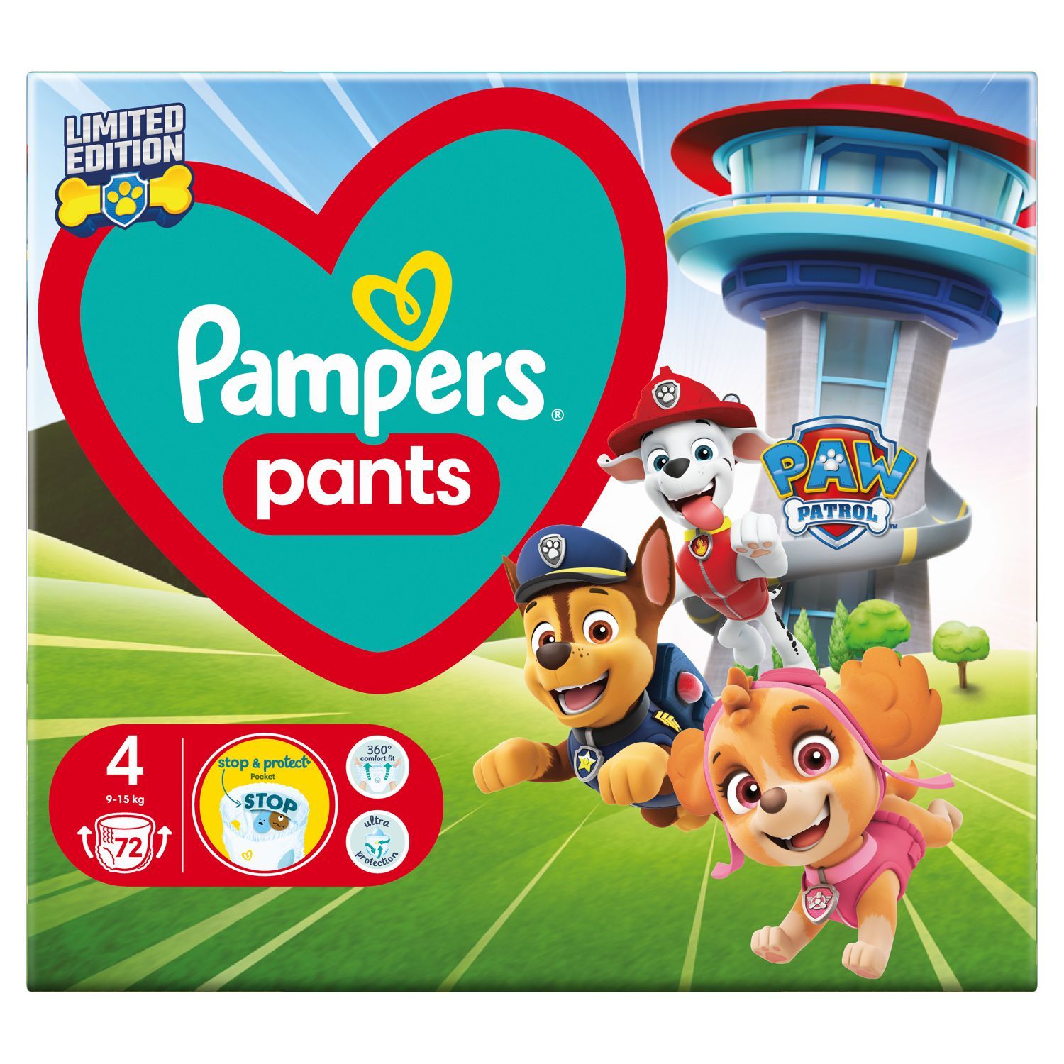 Svět dětí - Pampers Baby-Dry Plenkové kalhotky Paw Patrol vel. 4, 9kg - 15kg, 72ks