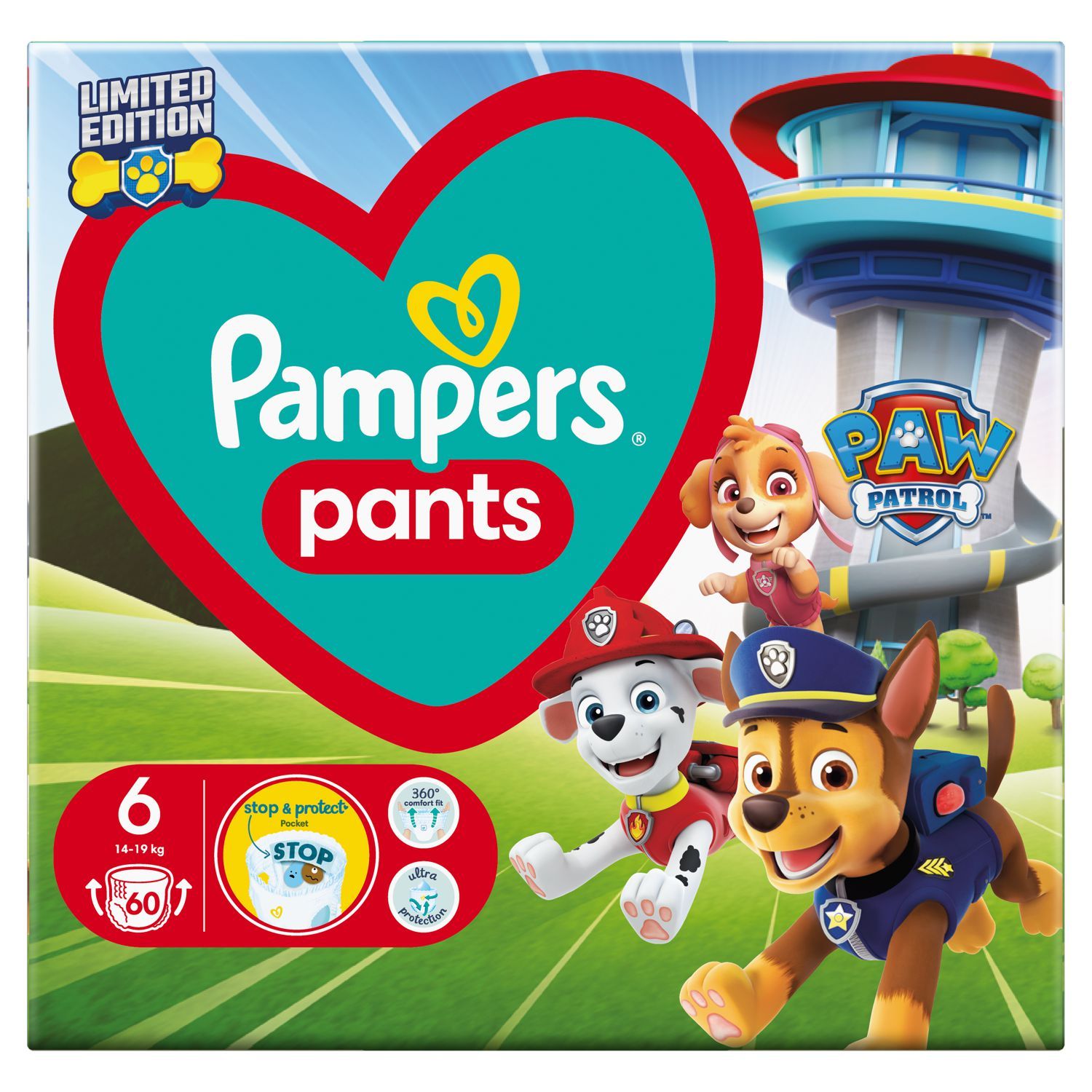 Svět dětí - Pampers Baby-Dry Plenkové kalhotky Paw Patrol vel. 6, 14kg - 19kg, 60ks