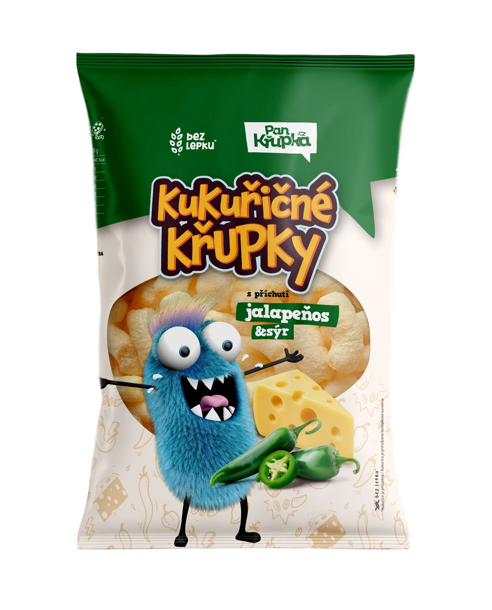 Zdravý svět - Pan Křupka Křupky kukuřičné s příchutí sýra a papričkami jalapeňos 50g