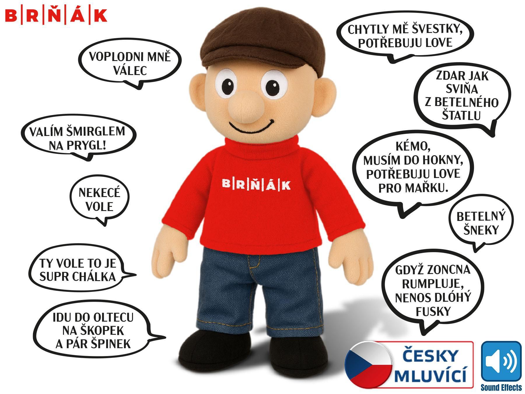 Svět dětí - Panáček Brňák 30cm na baterie mluvící hantecem v sáčku