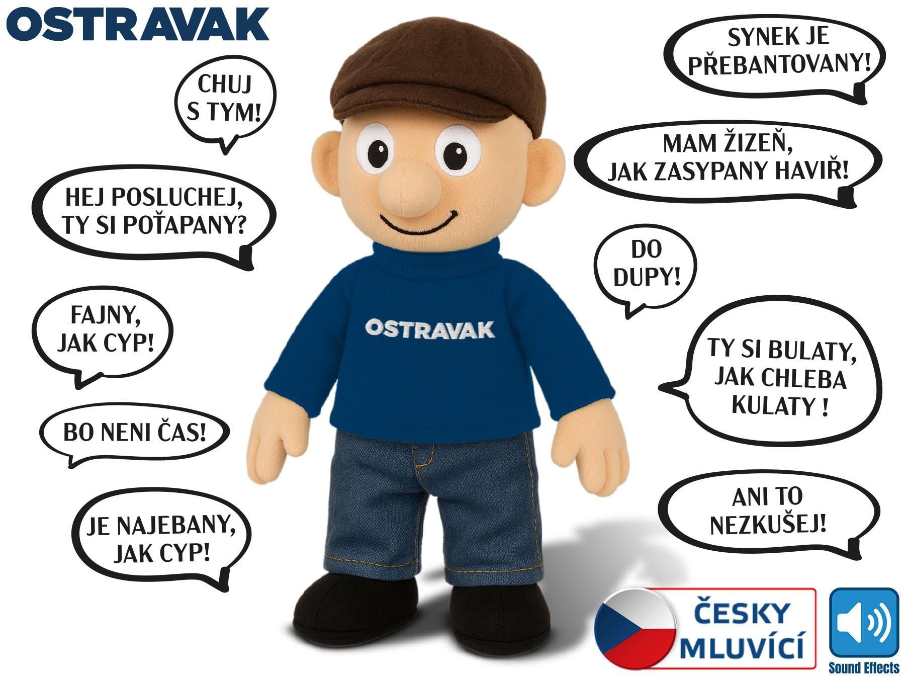 Panáček Ostravak 30cm na baterie mluvící po ostravsku v sáčku