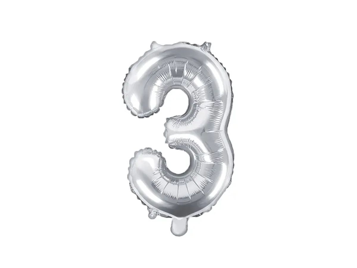 Svět dětí - PartyDeco Balónek, 35cm, fóliový, stříbrná,"3"