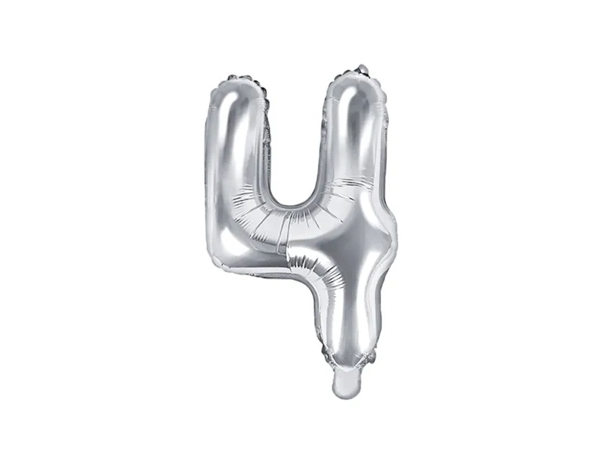 Svět dětí - PartyDeco Balónek, 35cm, fóliový, stříbrná,"4"