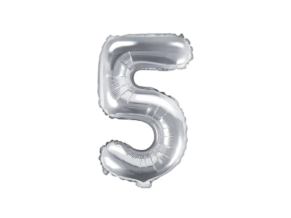 Svět dětí - PartyDeco Balónek, 35cm, fóliový, stříbrná,"5"