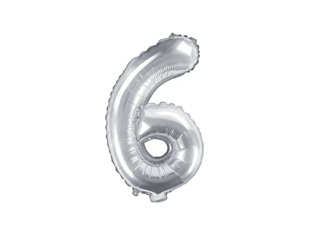 Svět dětí - PartyDeco Balónek, 35cm, fóliový, stříbrná,"6"