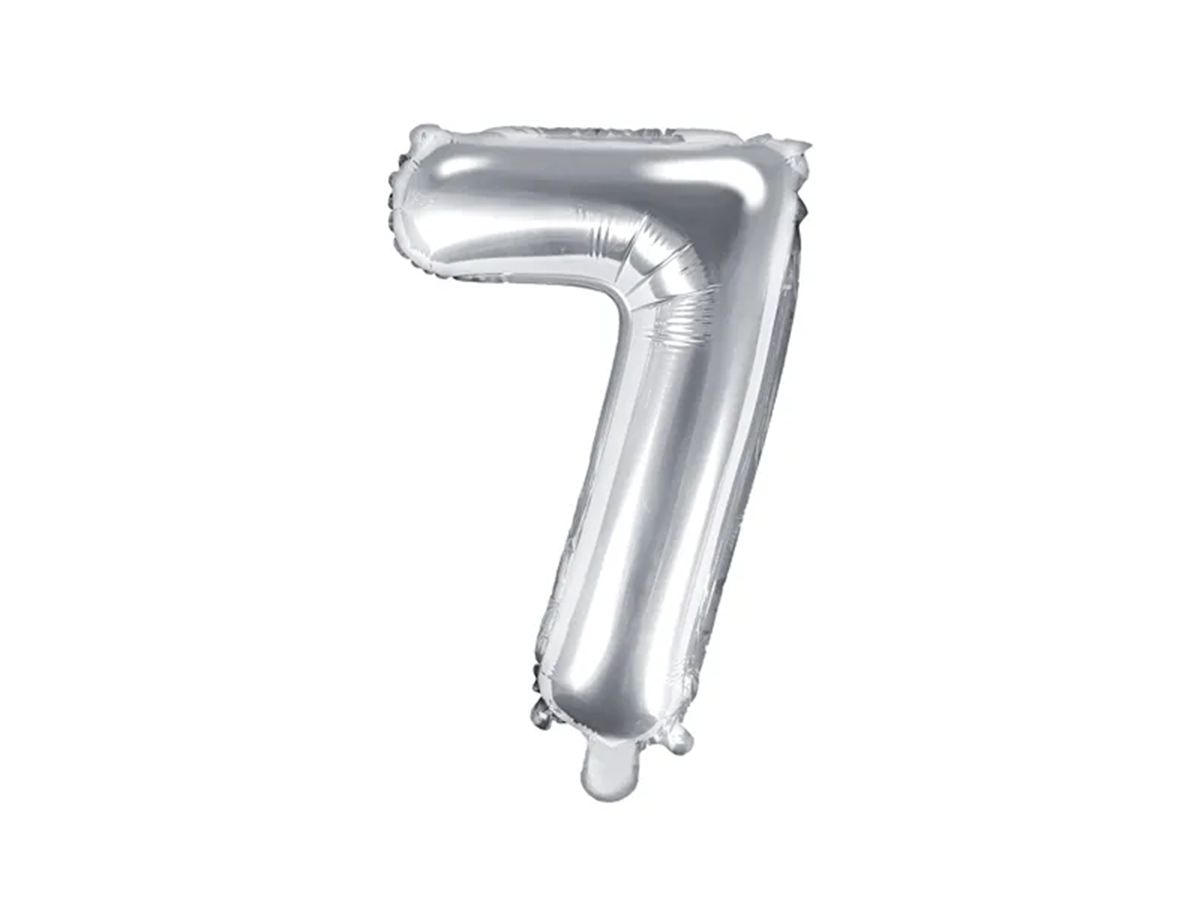 Svět dětí - PartyDeco Balónek, 35cm, fóliový, stříbrná,"7"