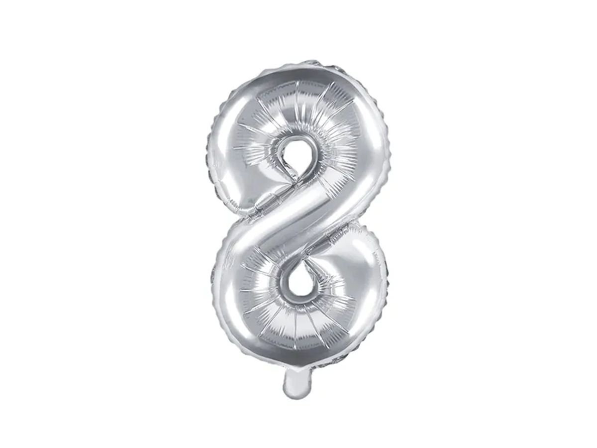 Svět dětí - PartyDeco Balónek, 35cm, fóliový, stříbrná,"8"
