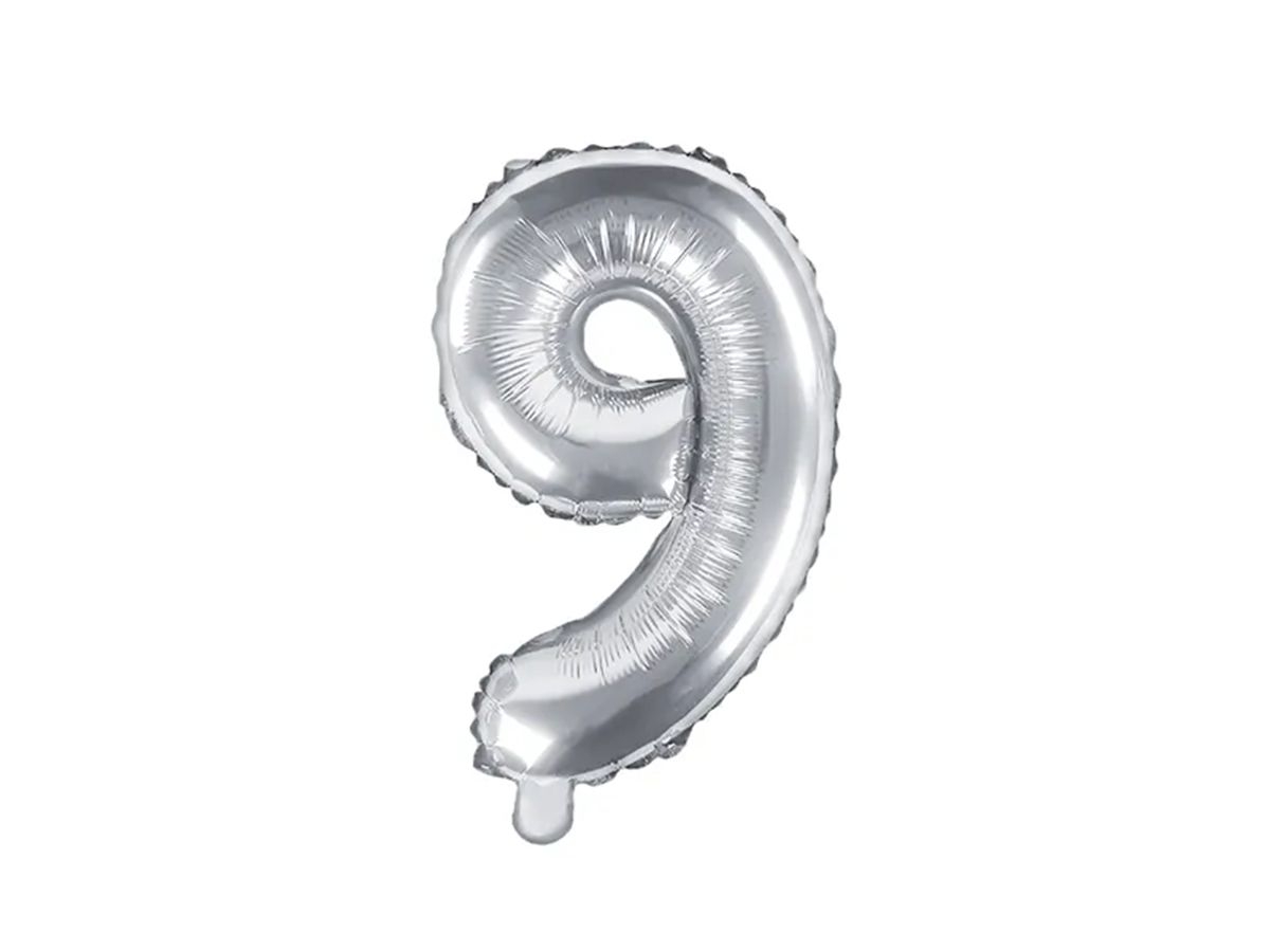 Svět dětí - PartyDeco Balónek, 35cm, fóliový, stříbrná,"9"