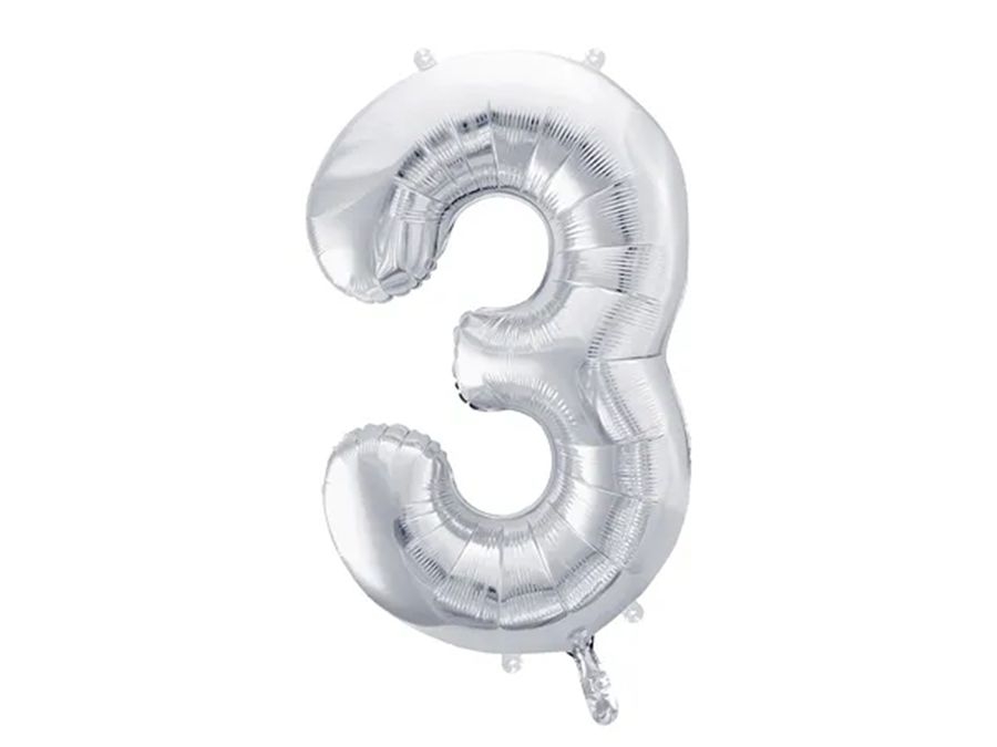 Svět dětí - PartyDeco Balónek, 86cm, fóliový, stříbrná,"3"