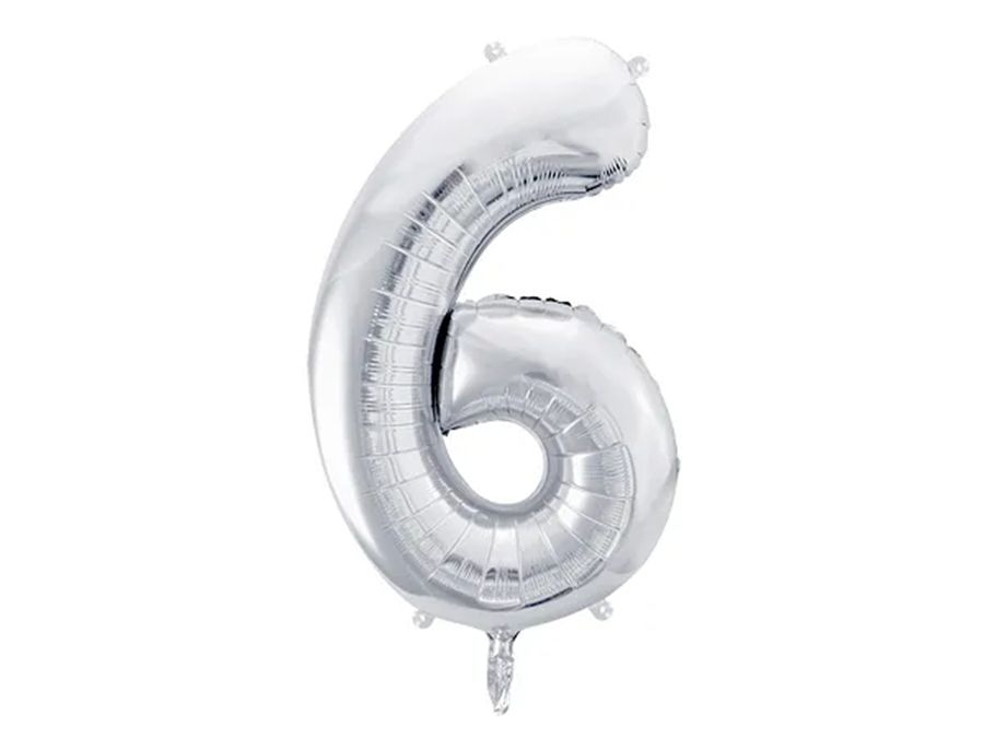 Svět dětí - PartyDeco Balónek, 86cm, fóliový, stříbrná,"6"