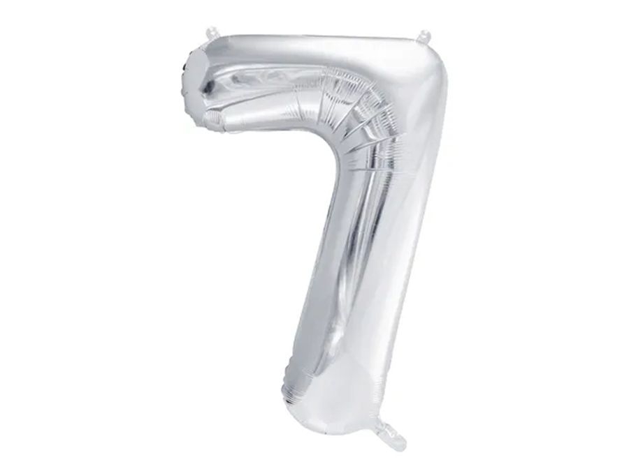 Svět dětí - PartyDeco Balónek, 86cm, fóliový, stříbrná,"7"