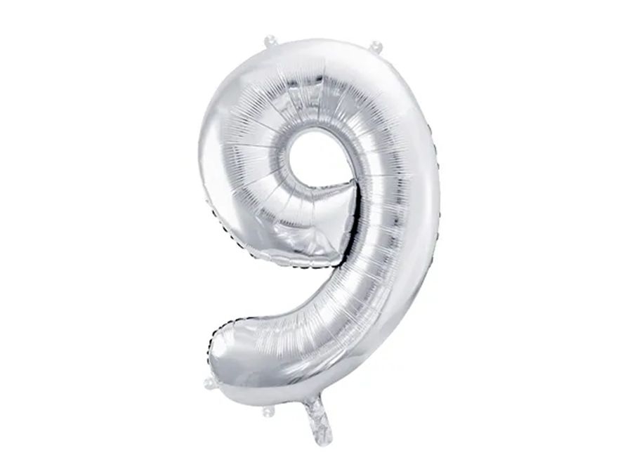 Svět dětí - PartyDeco Balónek, 86cm, fóliový, stříbrná,"9"