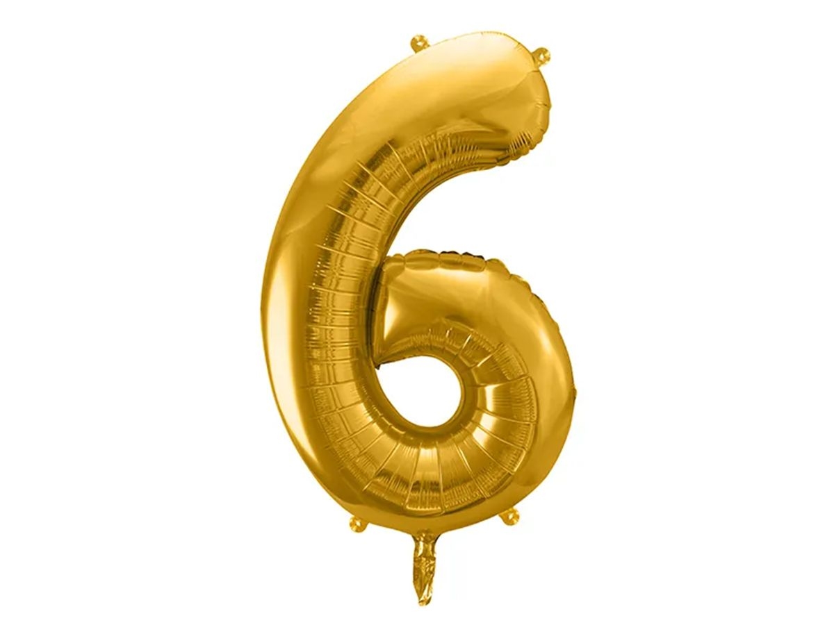 Svět dětí - PartyDeco Balónek, 86cm, fóliový, zlatá,"6"