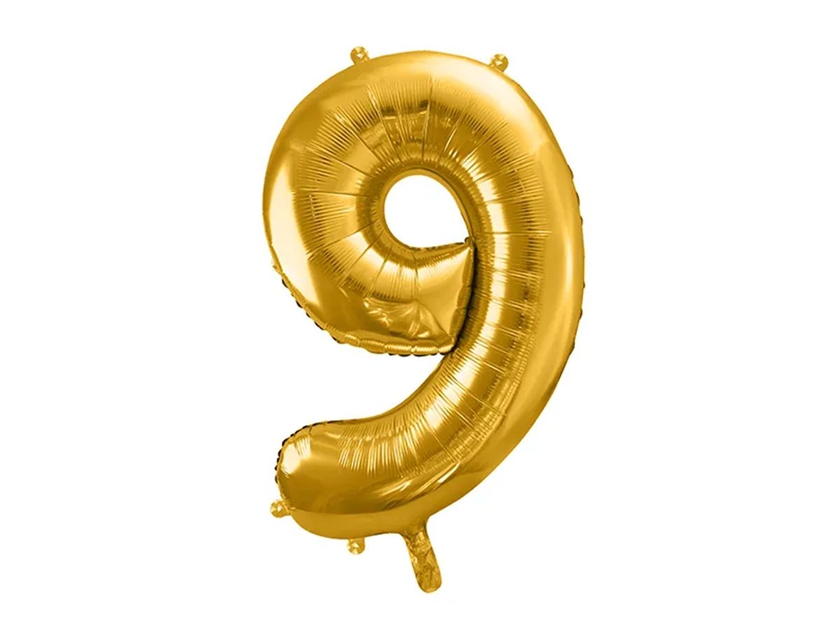 Svět dětí - PartyDeco Balónek, 86cm, fóliový, zlatá,"9"