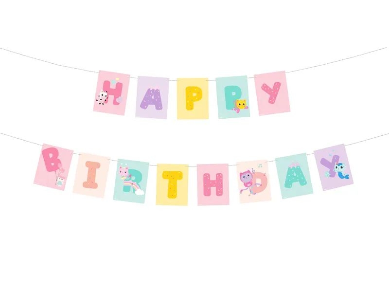 Svět dětí - PartyDeco Banner Happy Birthday Gabby's Dollhouse, 180 x 15 cm