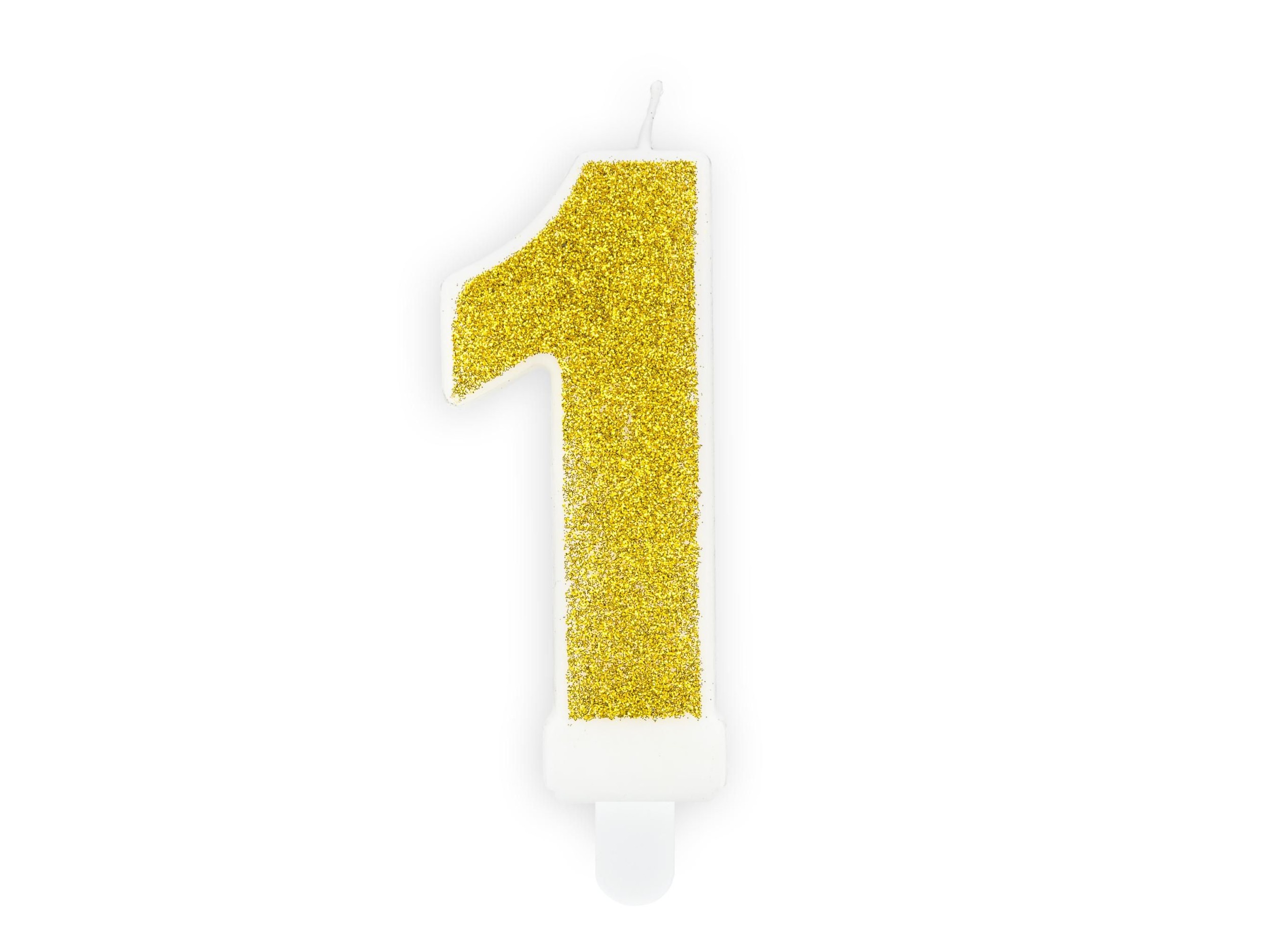 Svět dětí - PartyDeco Svíčka, 7 cm, číslice 1, zlatá
