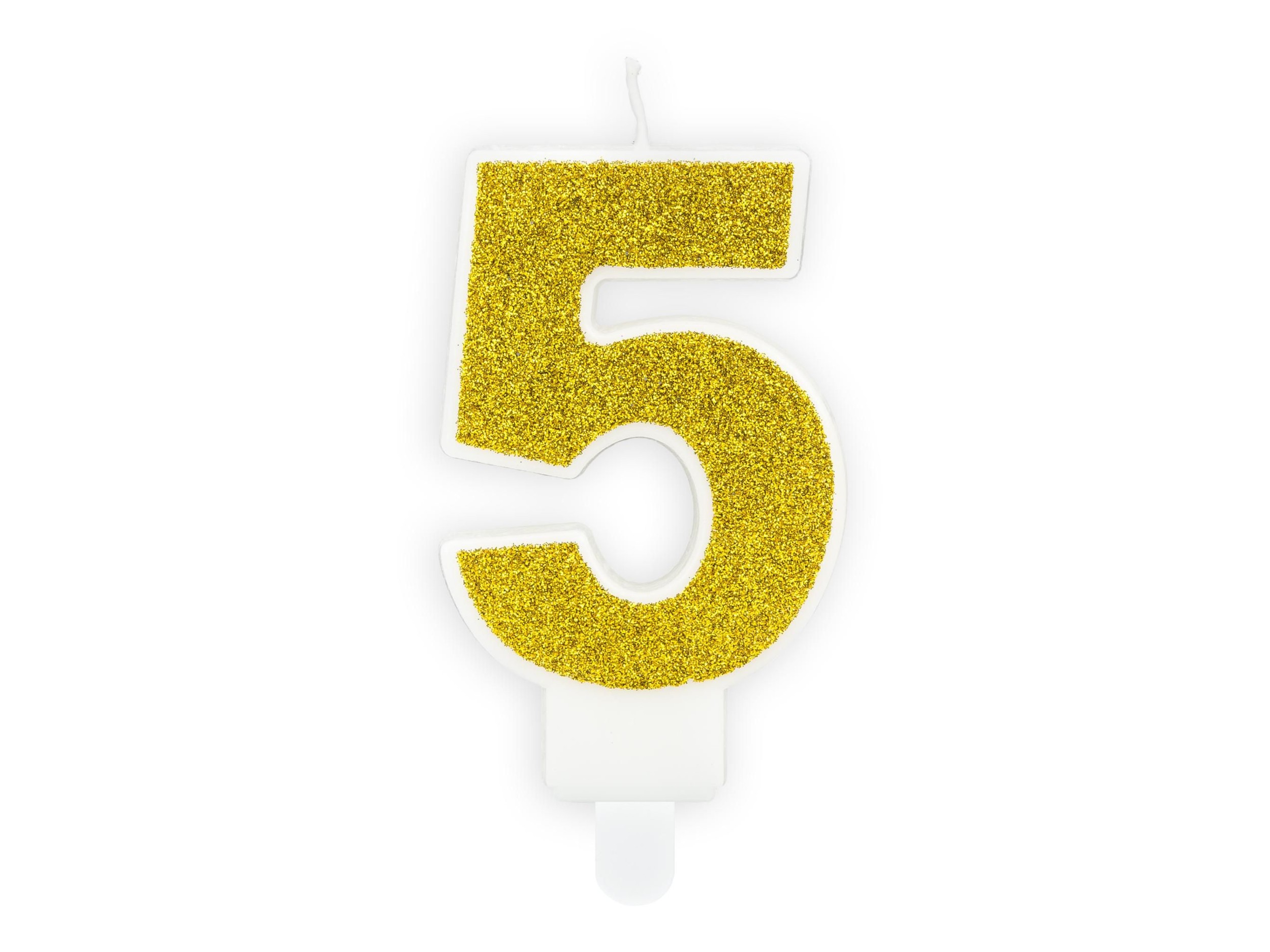 Svět dětí - PartyDeco Svíčka, 7 cm, číslice 5, zlatá