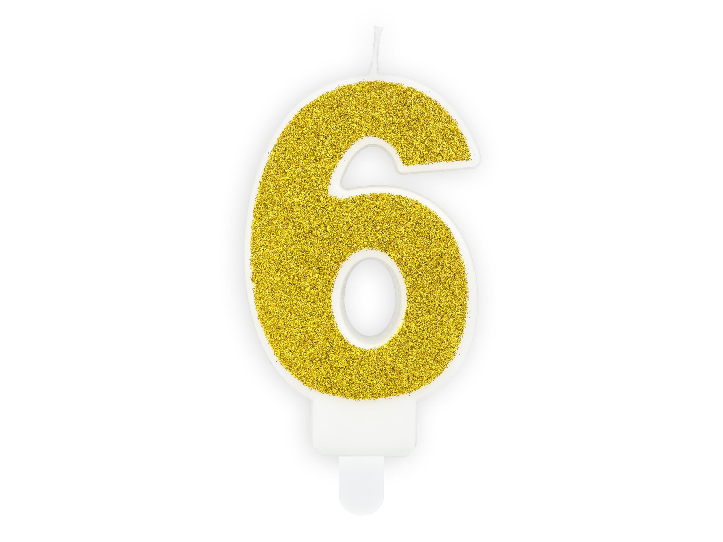 Svět dětí - PartyDeco  Svíčka, 7 cm, číslice 6, zlatá
