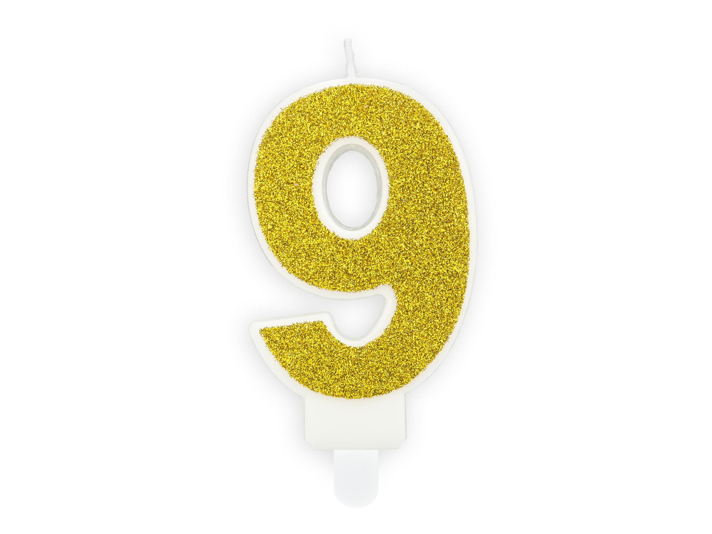 Svět dětí - PartyDeco  Svíčka, 7 cm, číslice 9, zlatá