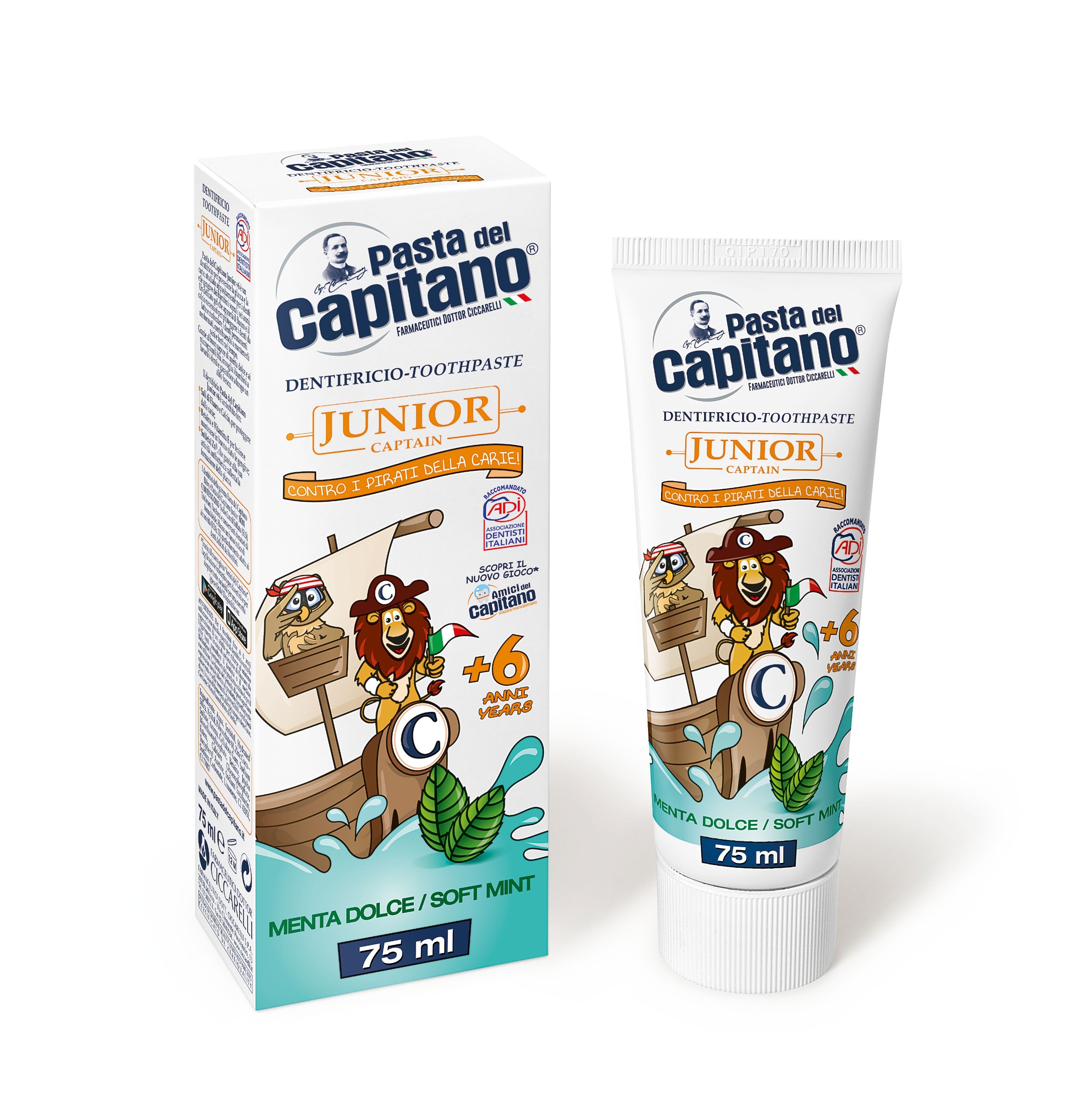 Drogerie a kosmetika - Pasta del Capitano Menta Dolce dětská zubní pasta mentol +6 75ml